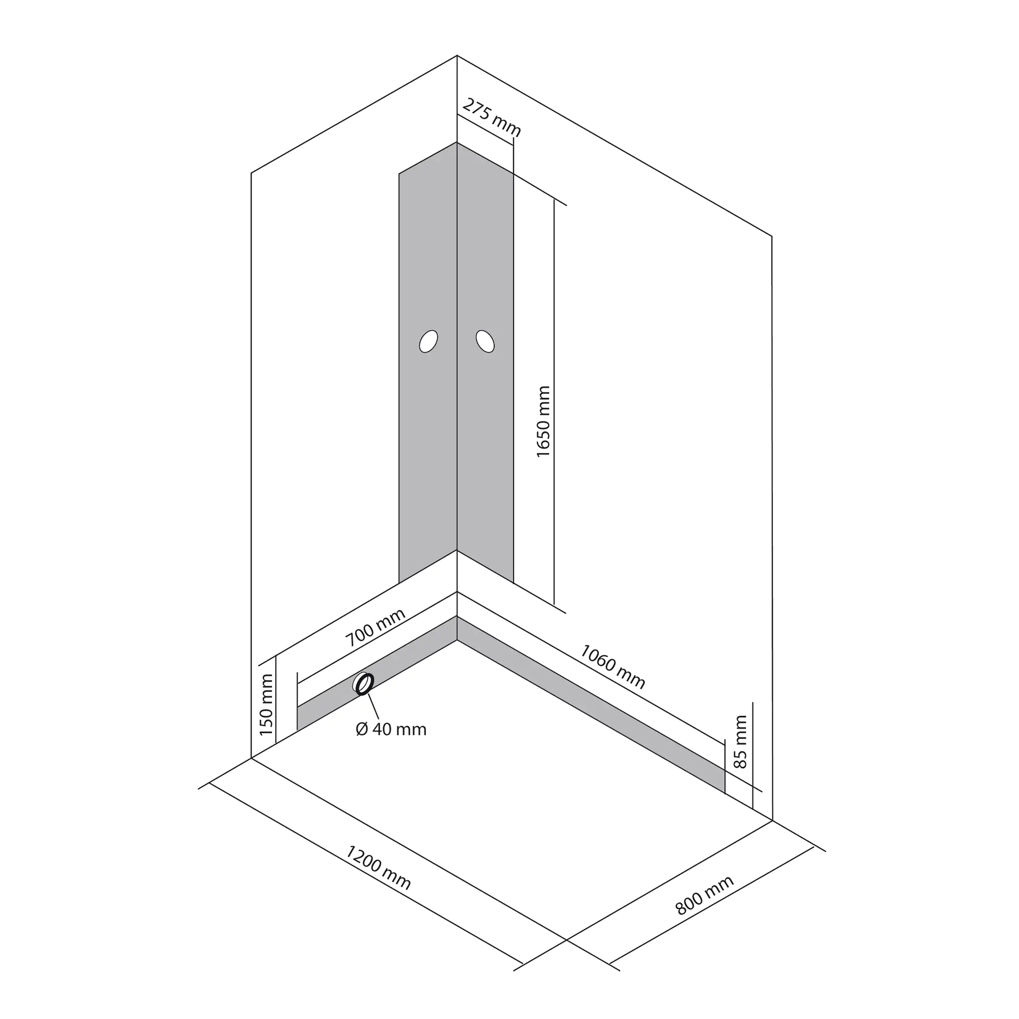 Breuer Komplettdusche BR 100 Schiebetür + Seitenwand li 80x120x204 cm, Schwarz, Klarglas hell