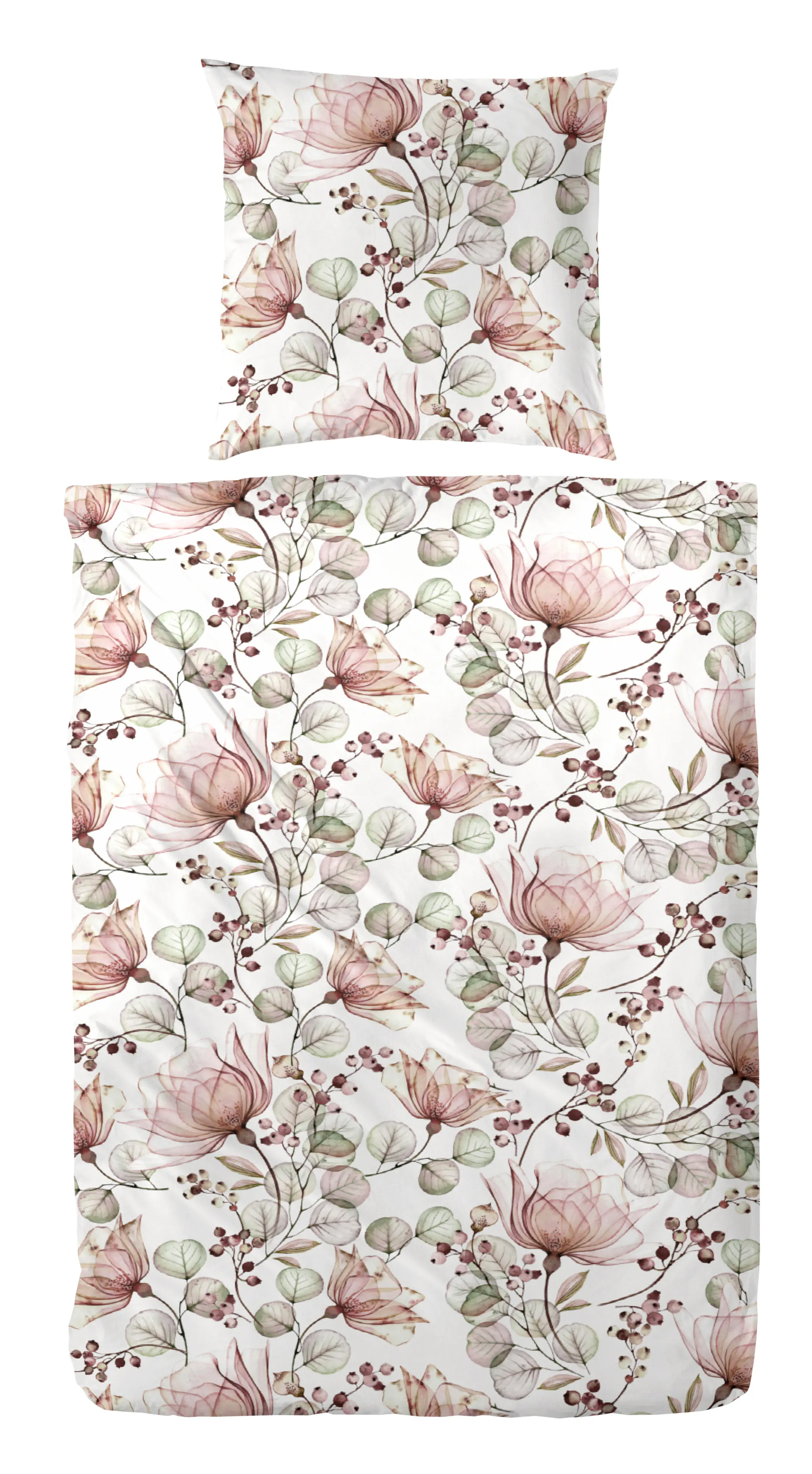 Mako Satin Bettwäsche Blumen 135 x 200 cm rot, grün Mako Satin Bettwäsche Blumen 135 x 200 cm rot, grün