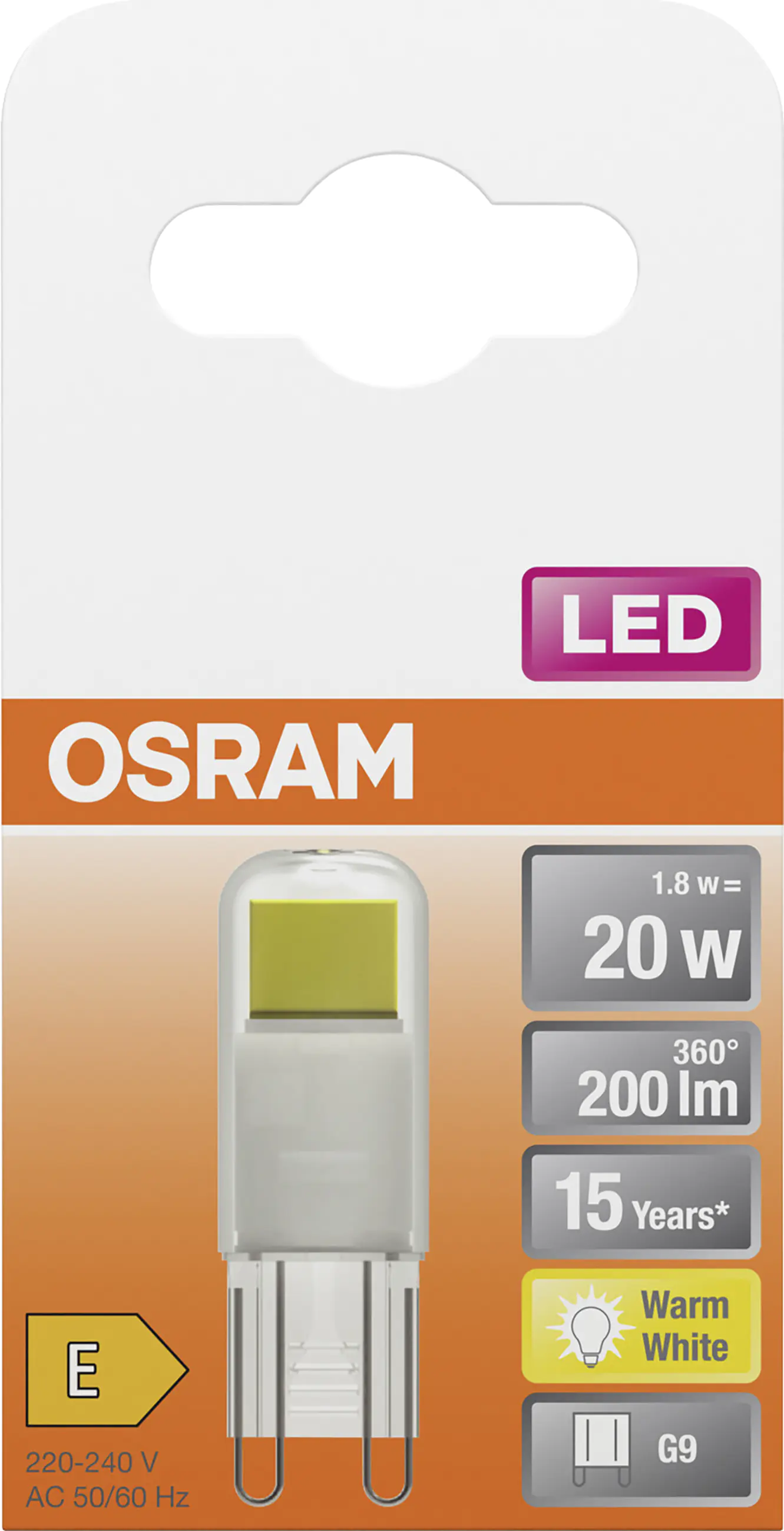 Osram LED Stiftsockellampe Pin20 G9 1,8 W warmweiß