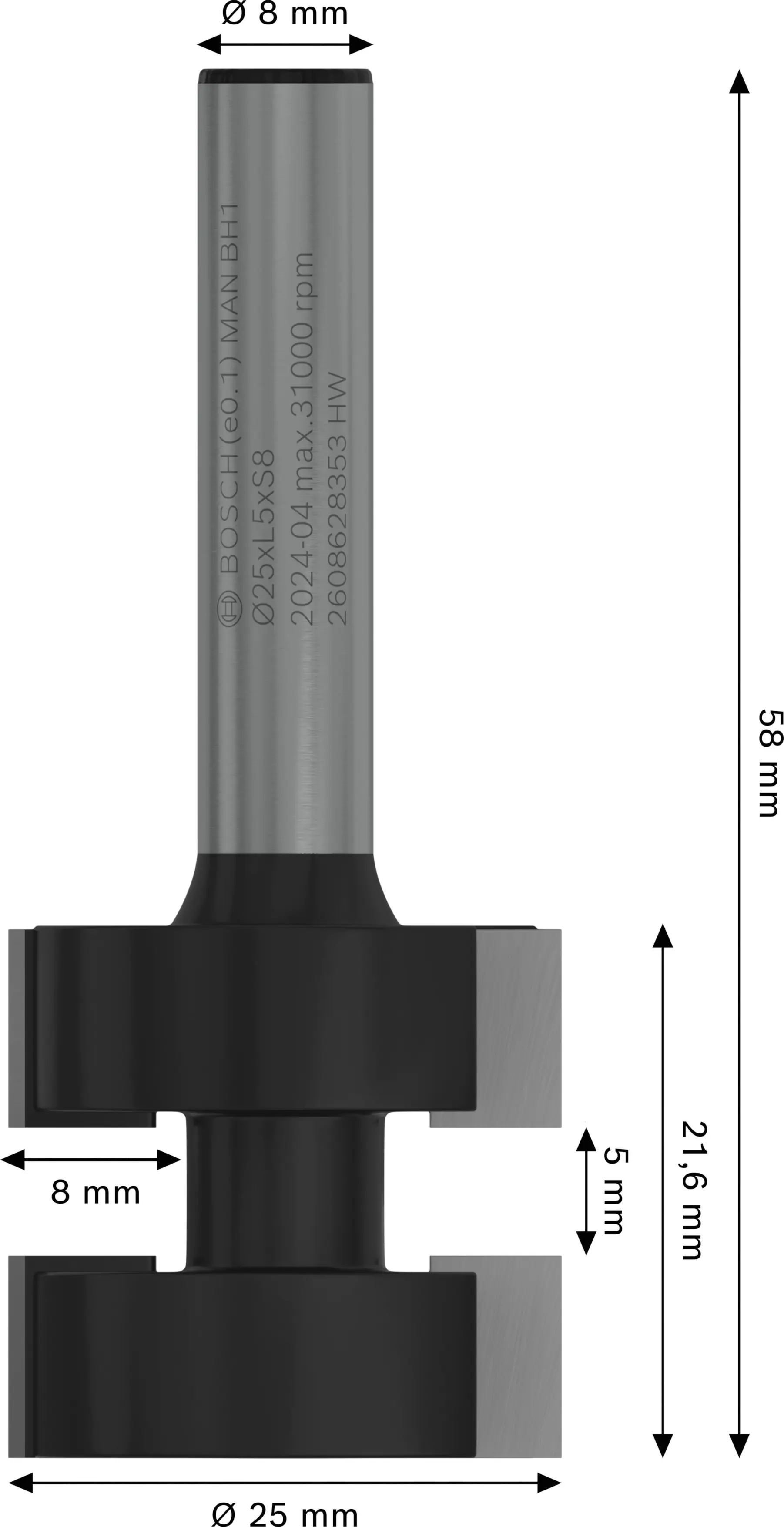 Bosch Federfräser 8 mm D1 25 mm L 5 mm G 58 mm
