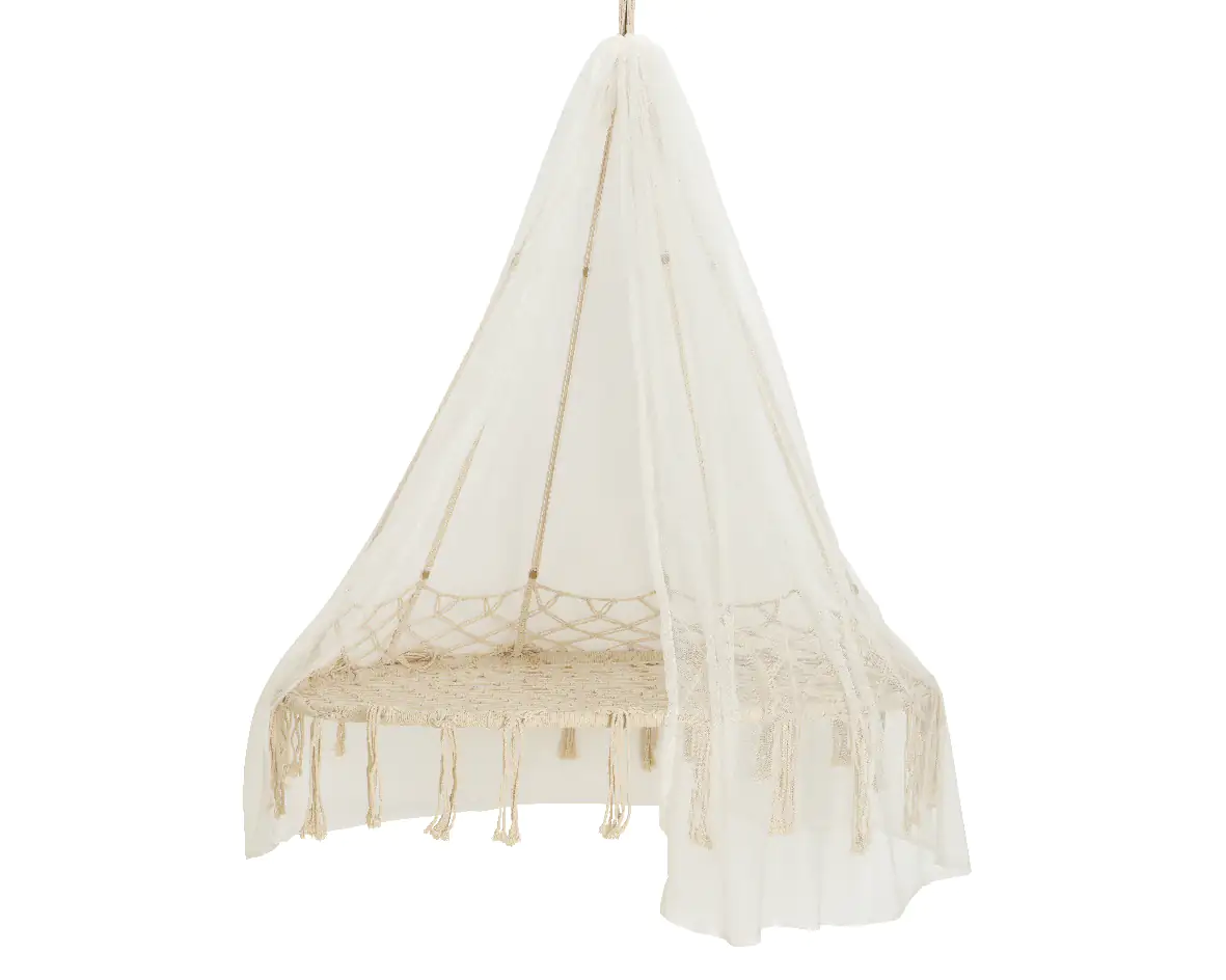 Hängesessel Fey natur mit Holzperlen und Fransen