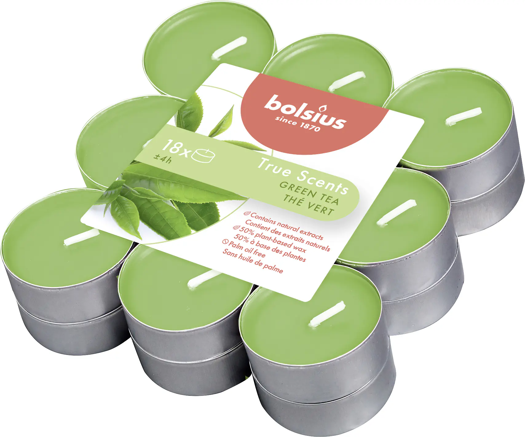 Bolsius Duftteelichter True Scents Grüner Tee Ø 3,8 cm, 18er Pack