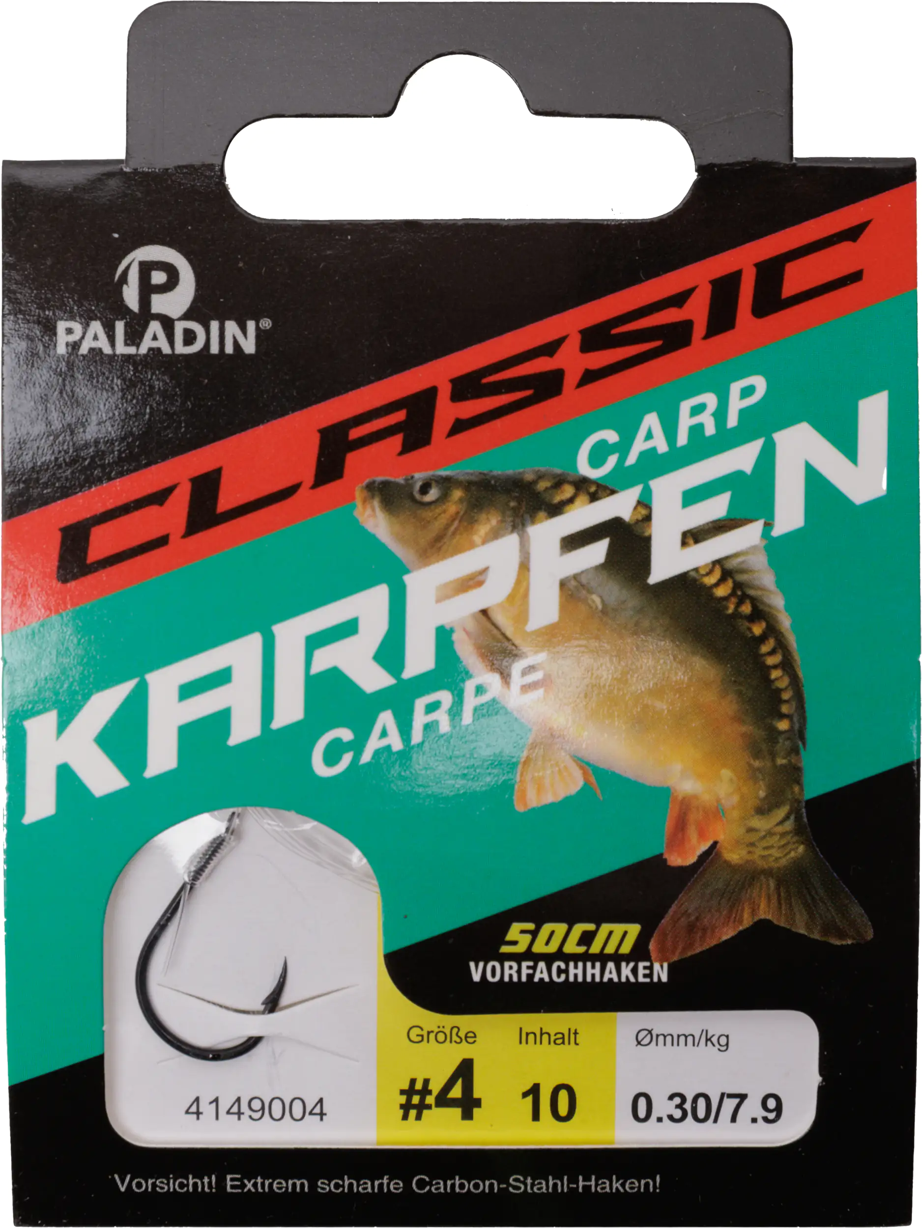 Paladin Karpfenhaken gebunden Größe 4 50 cm 10 Stück schwarz