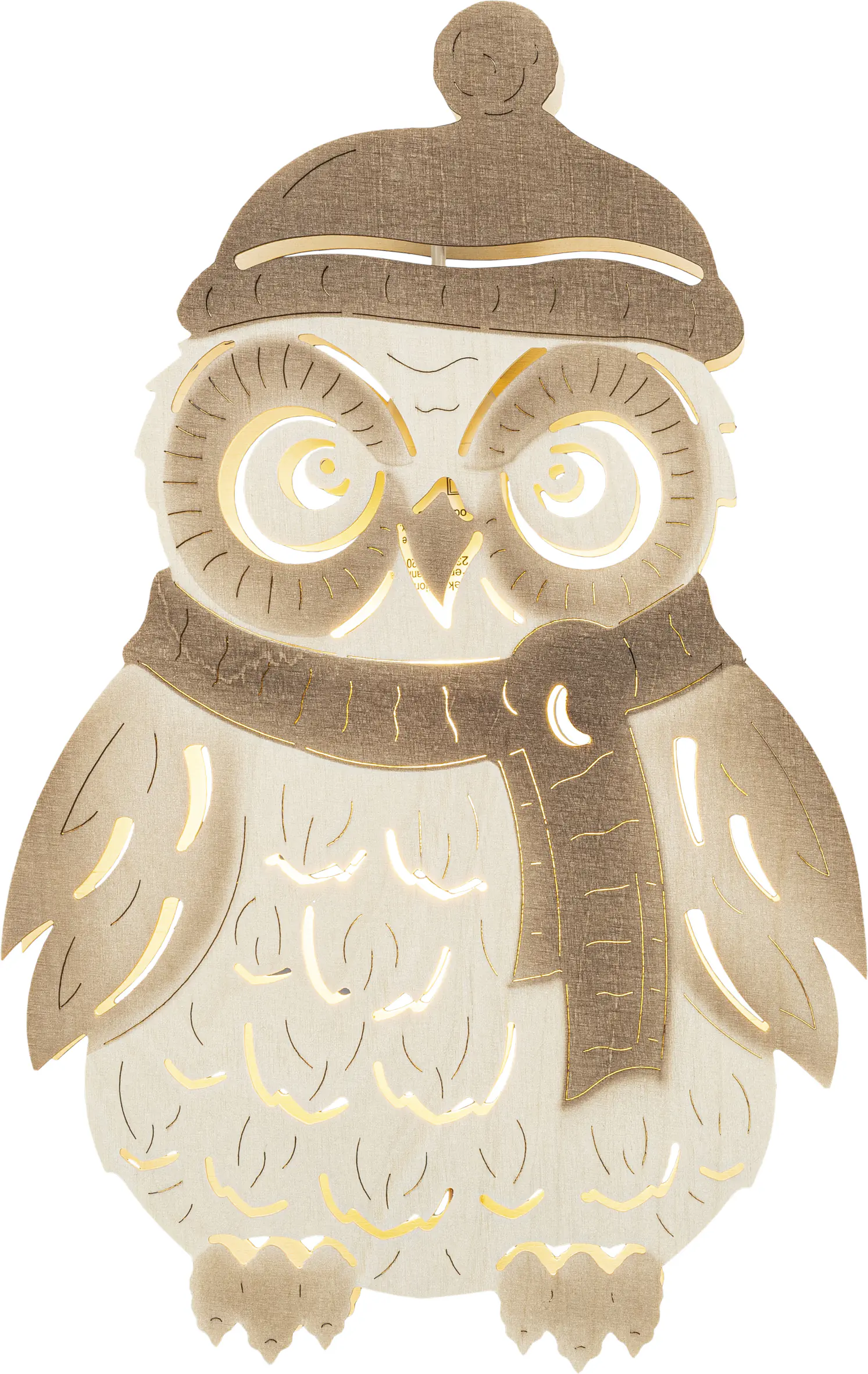 Saico LED-Fensterbild Winter-Eule Holz 30 cm warmweiß natur