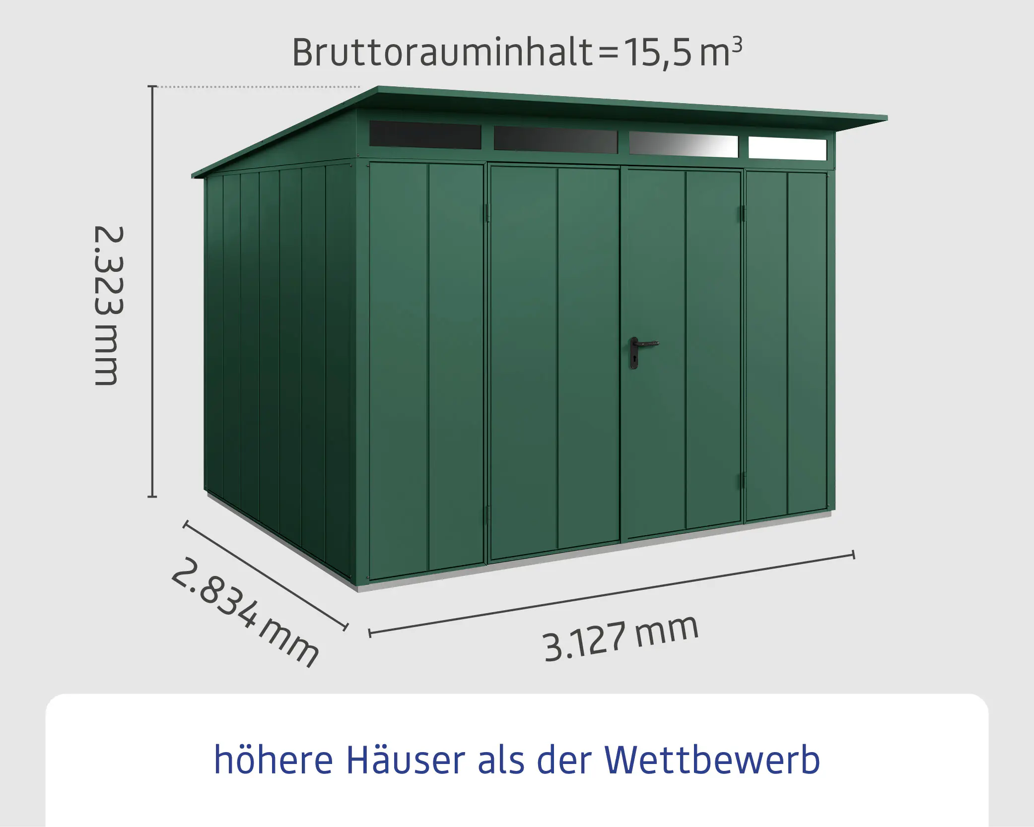 EcoStar Gerätehaus Elegant-P Typ 3 moosgrün 312,7 x 283,4 x 232,3 cm