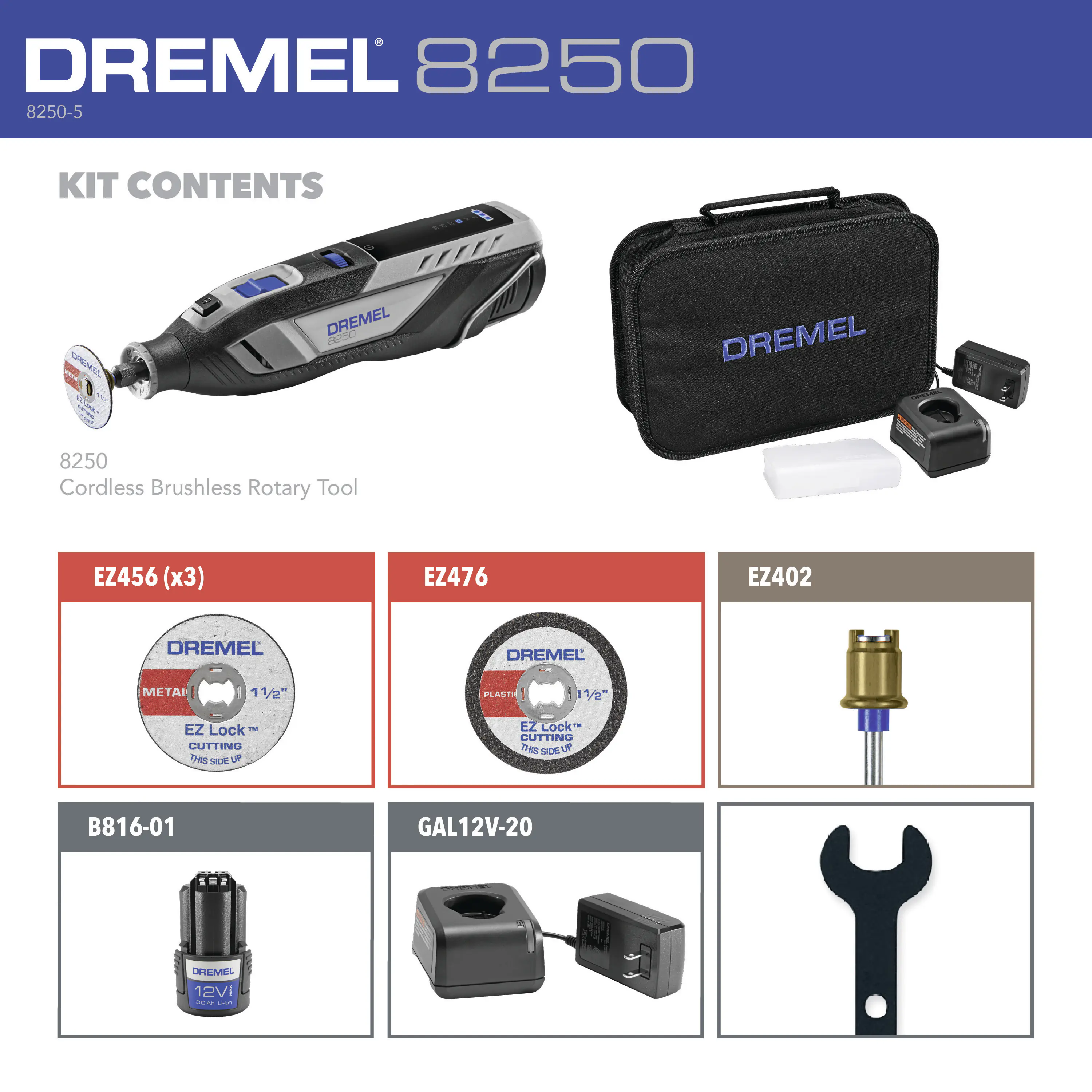 Dremel Akku-Multitool 8250-5 12V 2 Ah mit 5-teiligem Zubehör Dremel Akku-Multitool 8250-5 12V 2 Ah mit 5-teiligem Zubehör