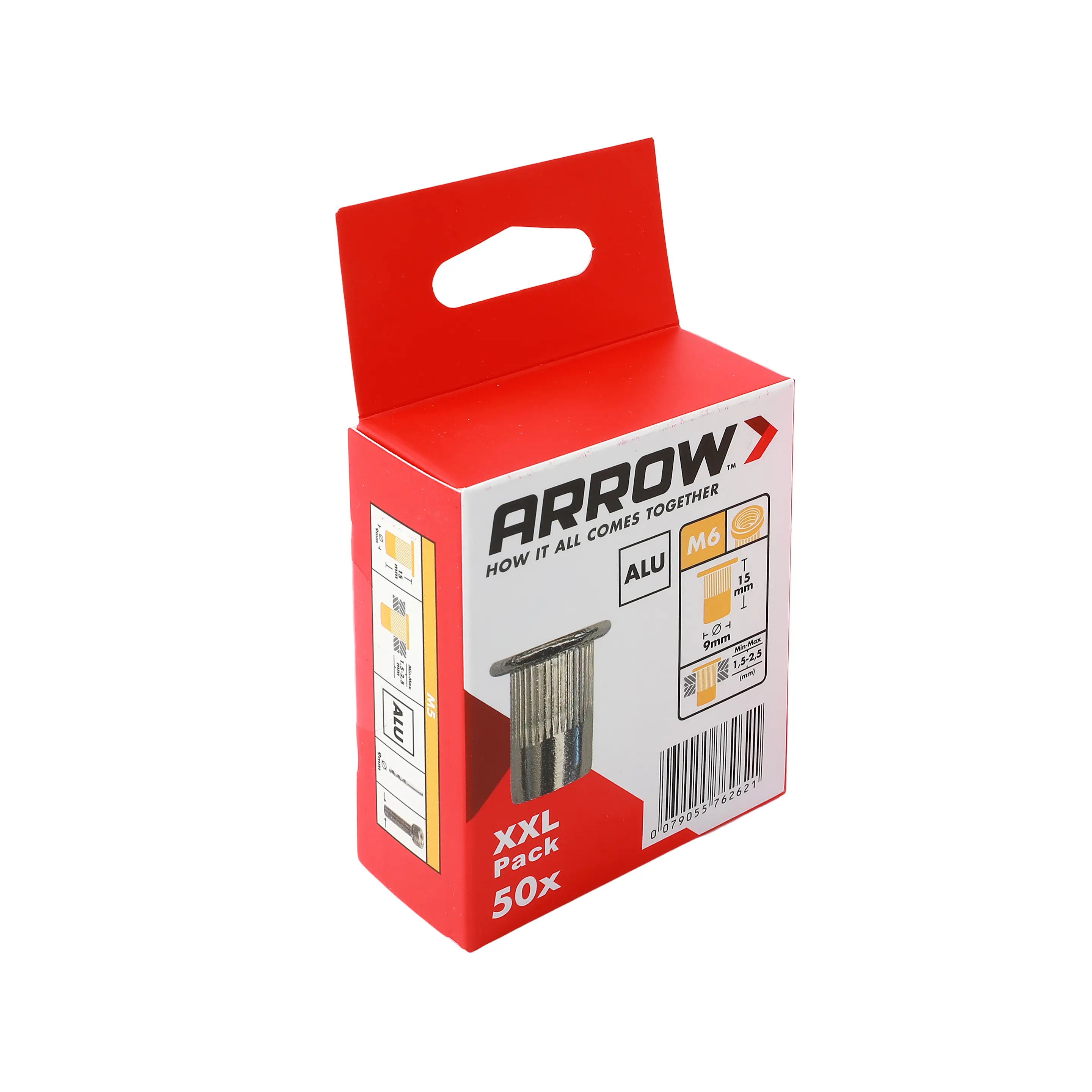 Arrow Blindnietmutter Typ M6 Ø 9 x 15 mm mit M6 Gewinde Aluminium 50 Stück