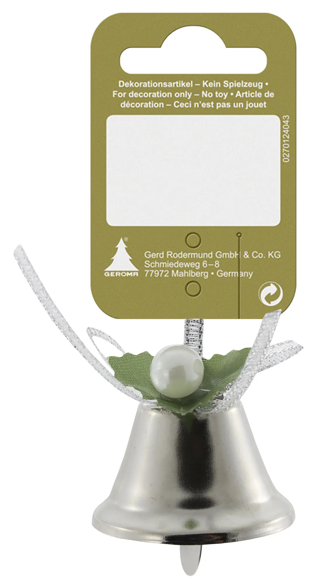 Weihnachtskugel Metallglöckchen mit Deko 4 cm silber 1 Stück