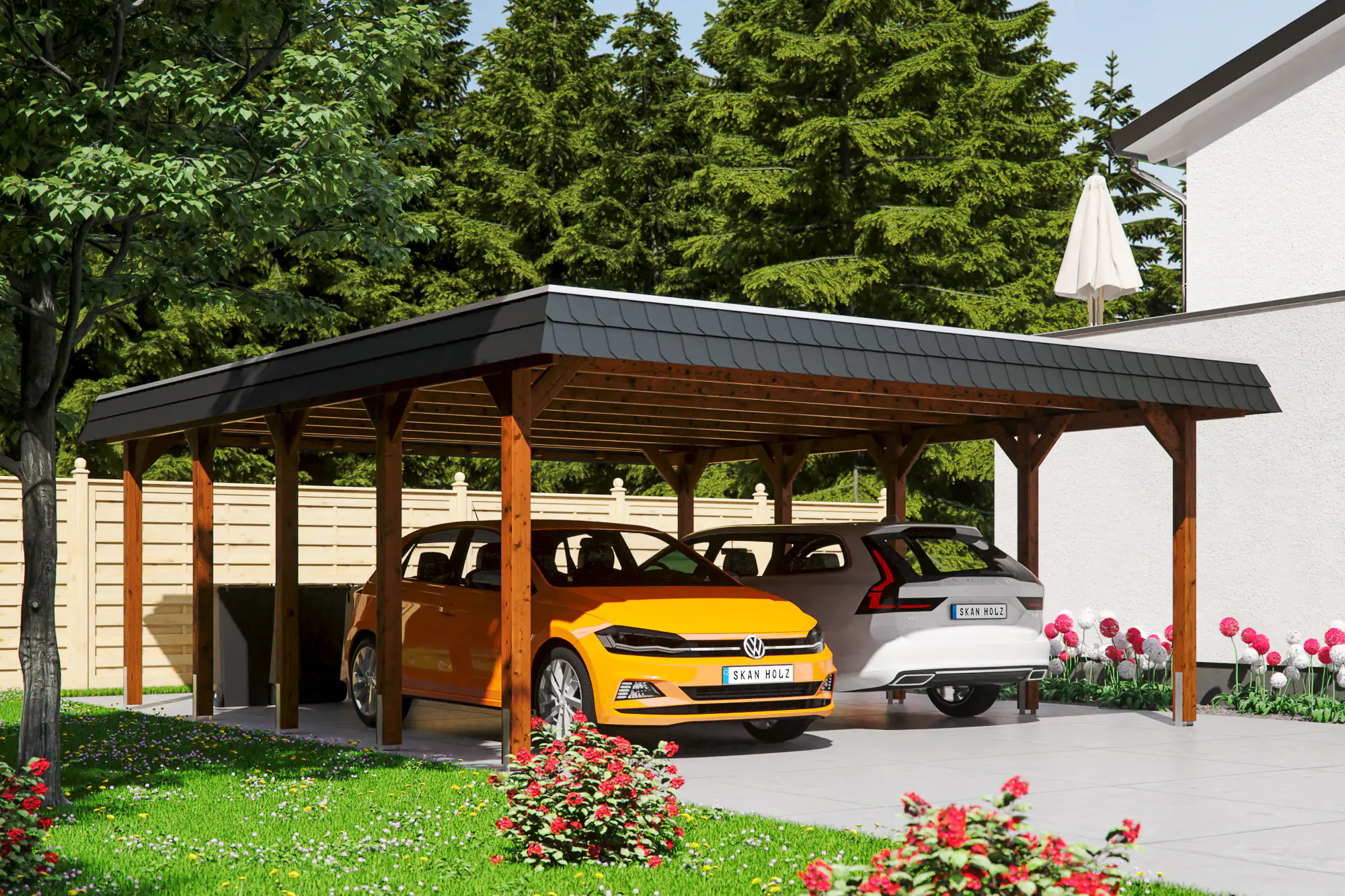 4018211034130 SKAN HOLZ Carport Spreewald 585 x 741 cm mit EPDM-Dach