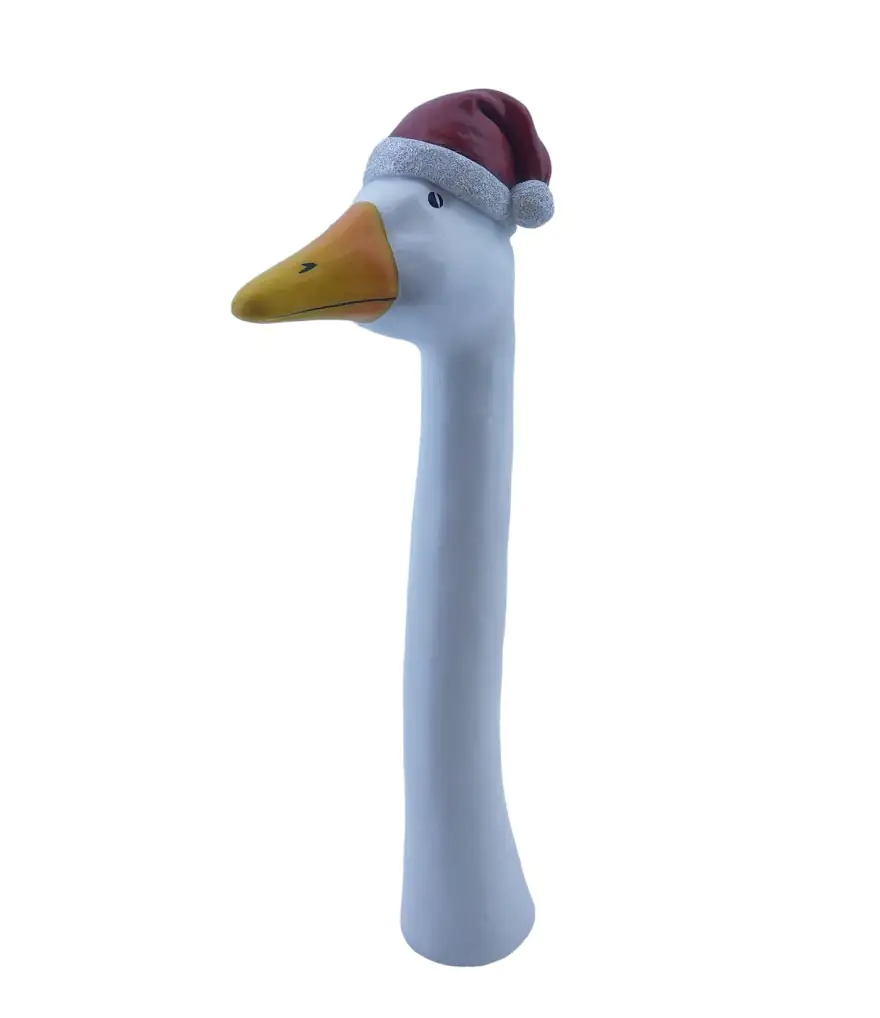 Figur Gänsekopf mit Weihnachtsmütze Polyresin 37,5 x 7 x 15 cm rot