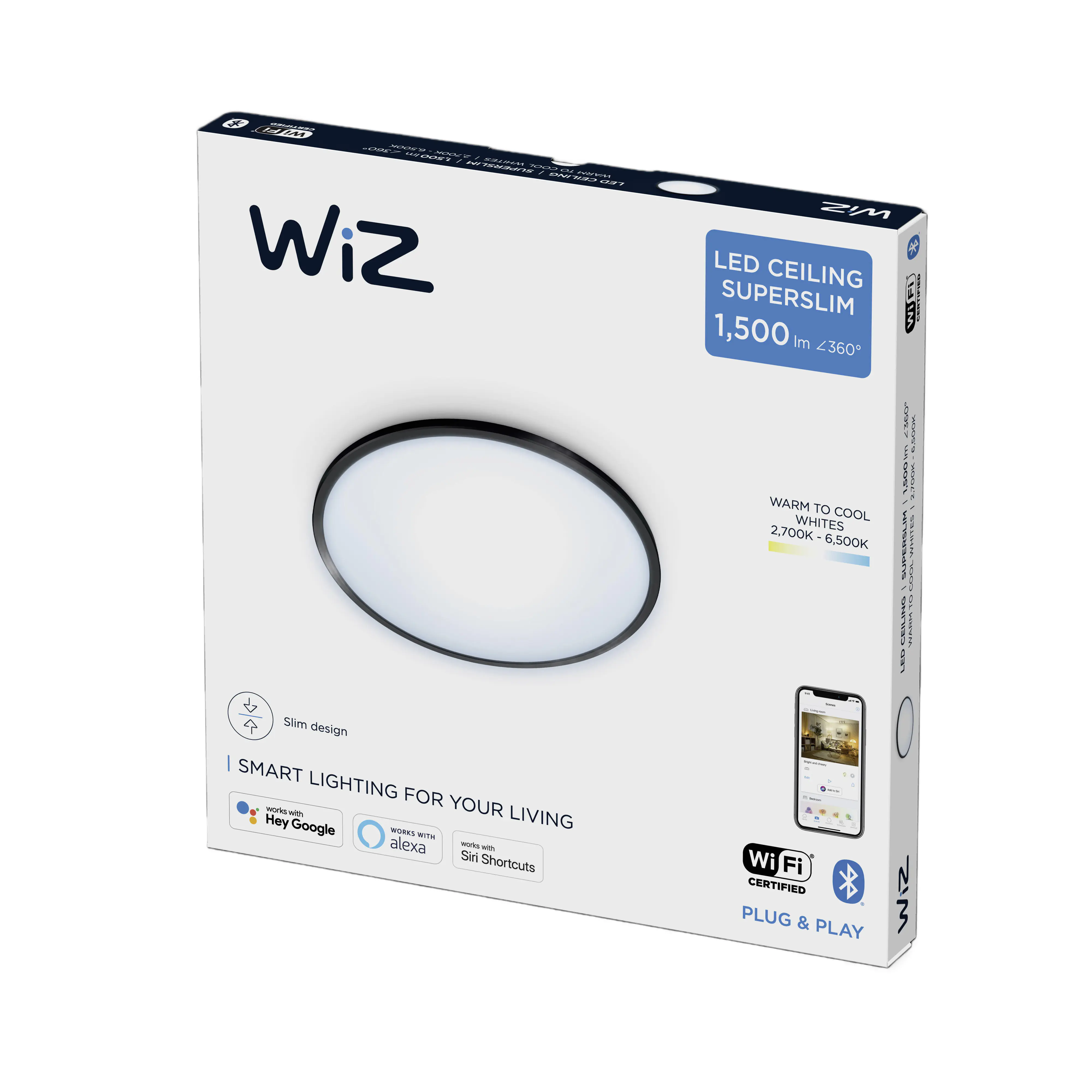 WIZ LED-Deckenleuchte SuperSlim 29 x 2 cm 16W warmweiß bis kaltweiß smart schwarz