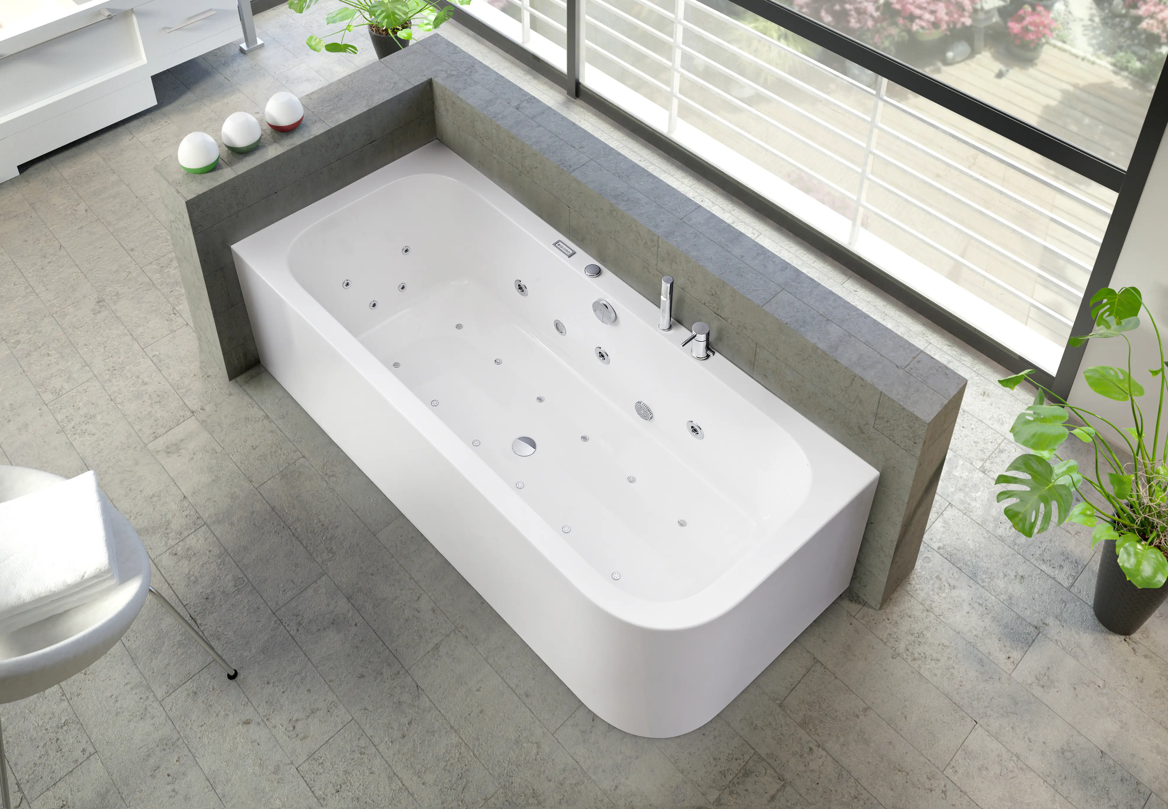 Ottofond Whirlpool-Badewannen-Komplettset Spirit 180 x 80 cm