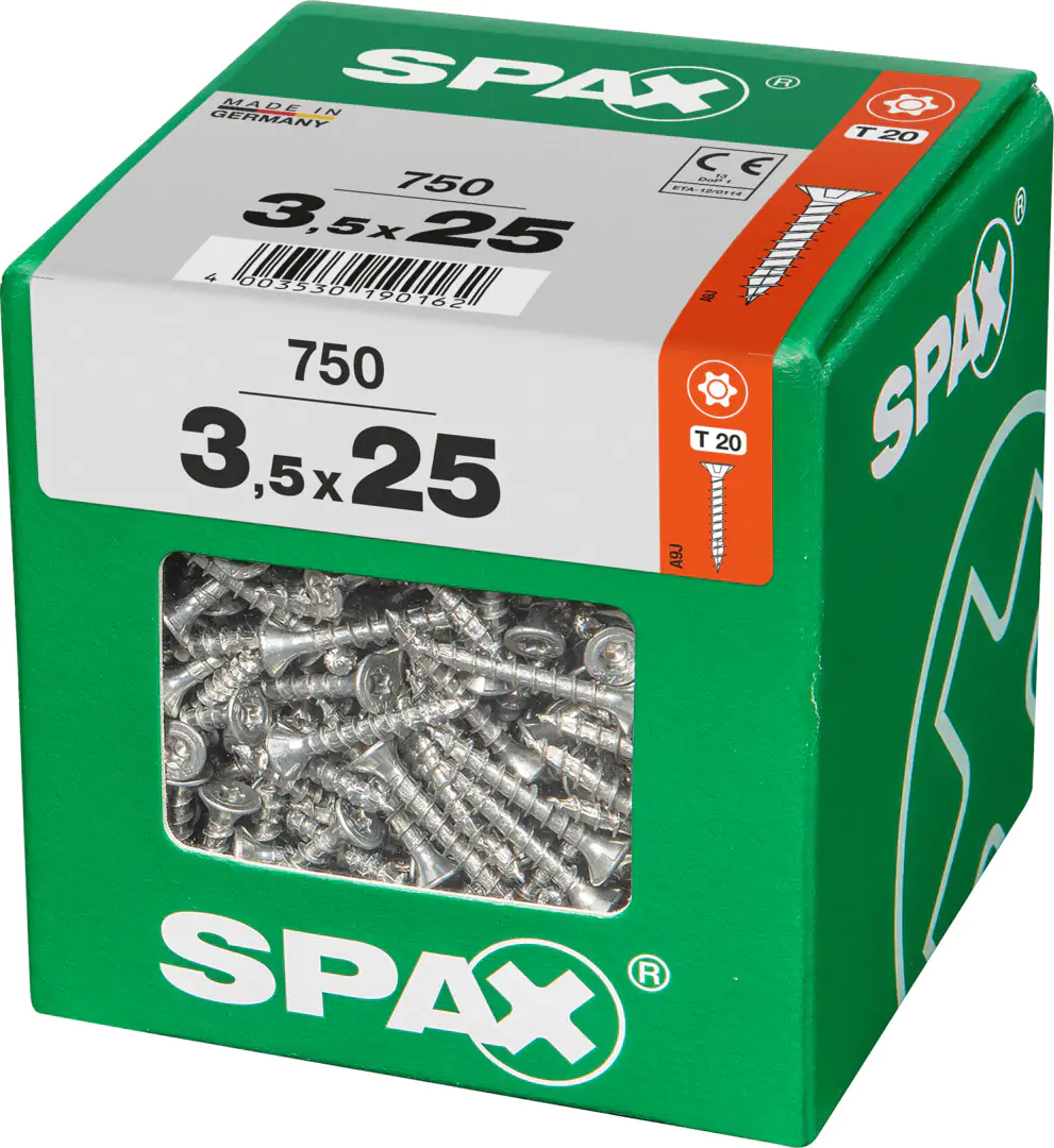 Spax Universalschrauben 3.5 x 25 mm TX 20 - 750 Stk. Spax Universalschrauben 3.5 x 25 mm TX 20 - 750 Stk.