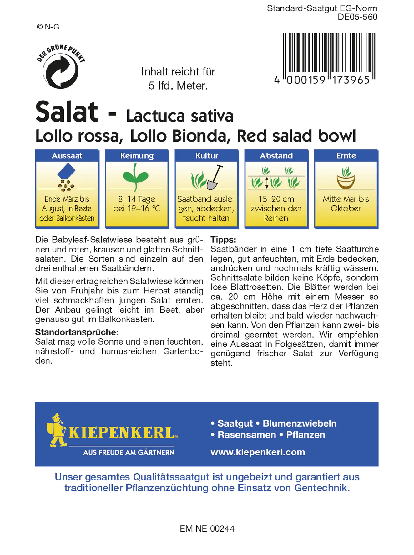 Kiepenkerl Schnittsalat Babyleaf Mischung Saatband Inhalt reicht für 5 lfd. Meter Kiepenkerl Schnittsalat Babyleaf Mischung Saatband Inhalt reicht für 5 lfd. Meter