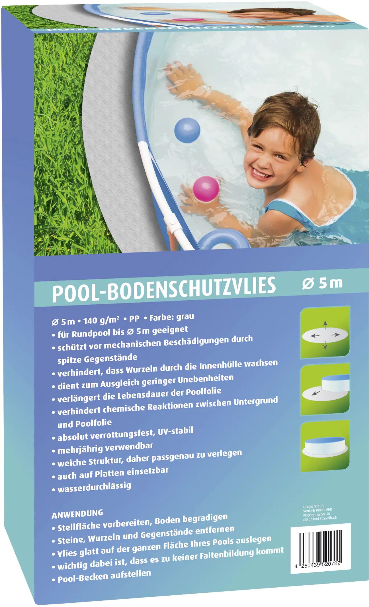 Premium Garden Bodenschutzvlies für Pools Ø 5 m