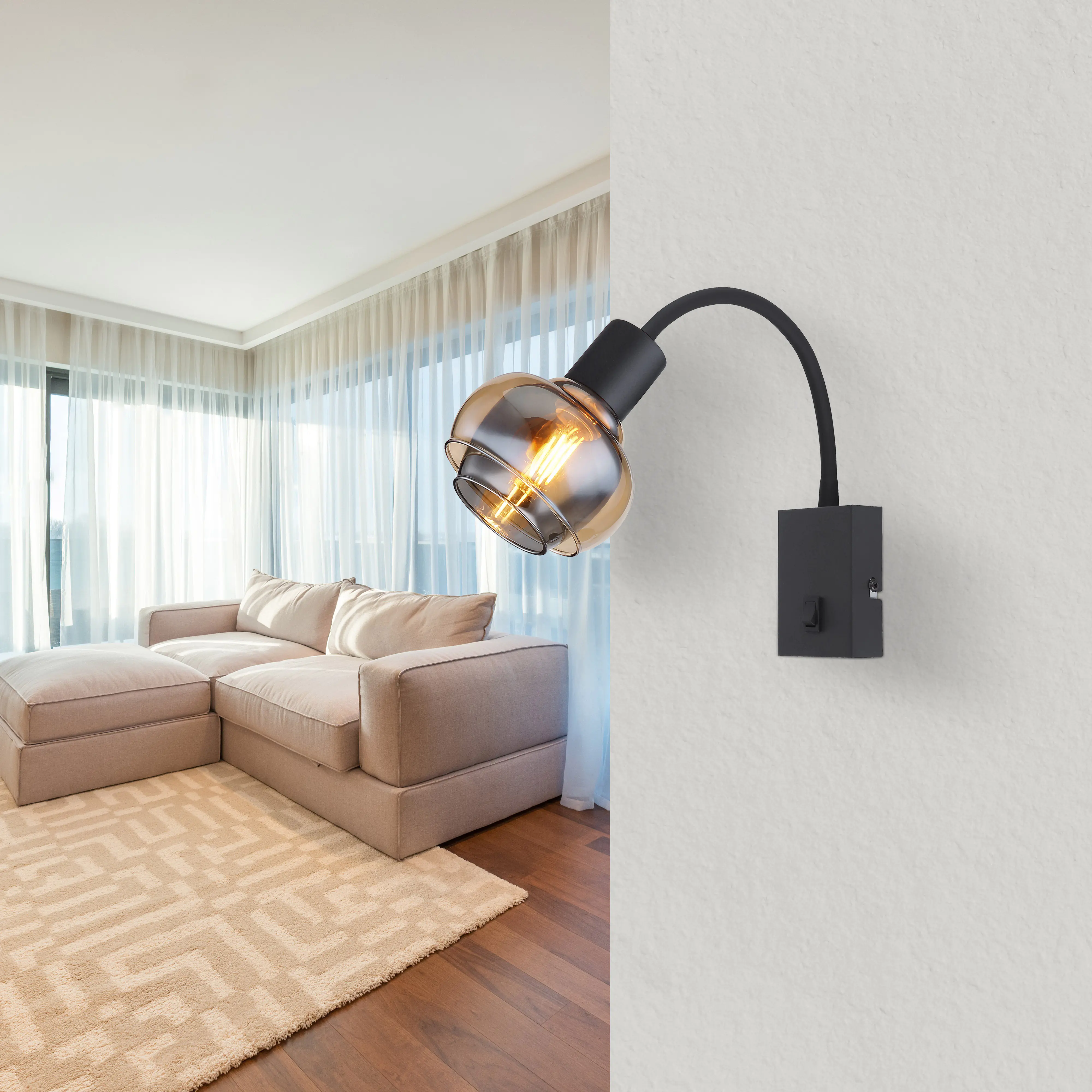 Globo Wandleuchte Tokki schwarz matt 10,5 x 46,5 cm E14 Globo Wandleuchte Tokki schwarz matt 10,5 x 46,5 cm E14