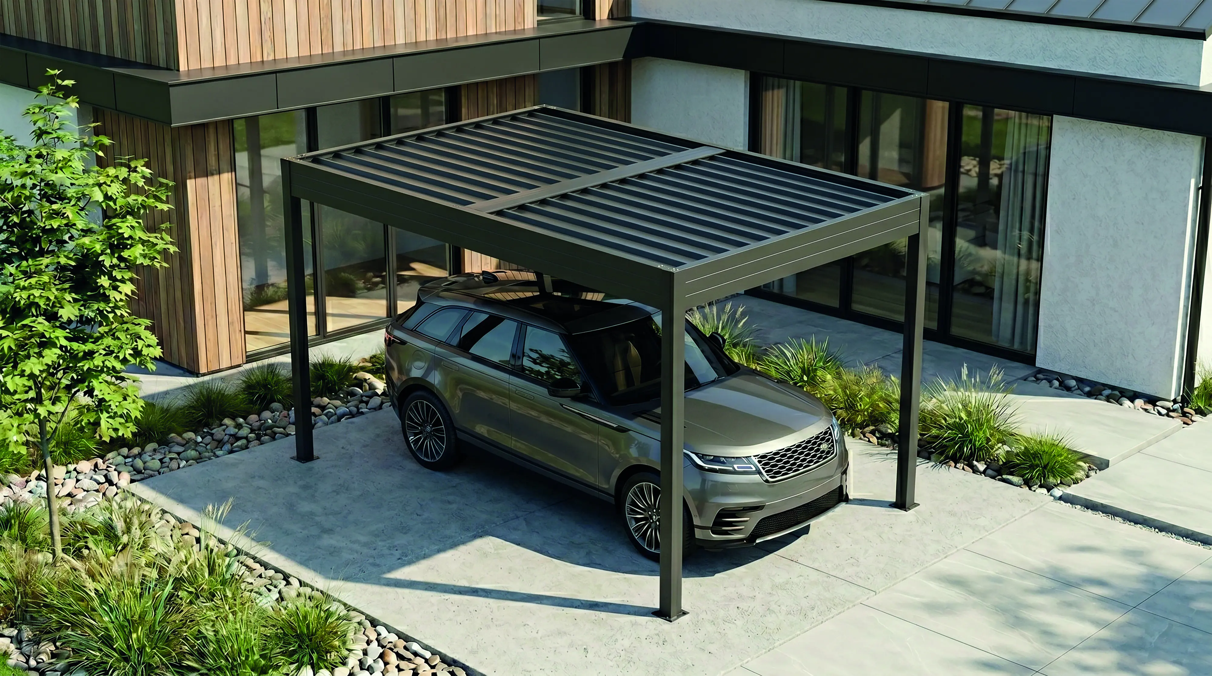 SunElements SunVaro Carport Classic S 362 x 240 cm mit Trapezblechdach anthrazit-metallic