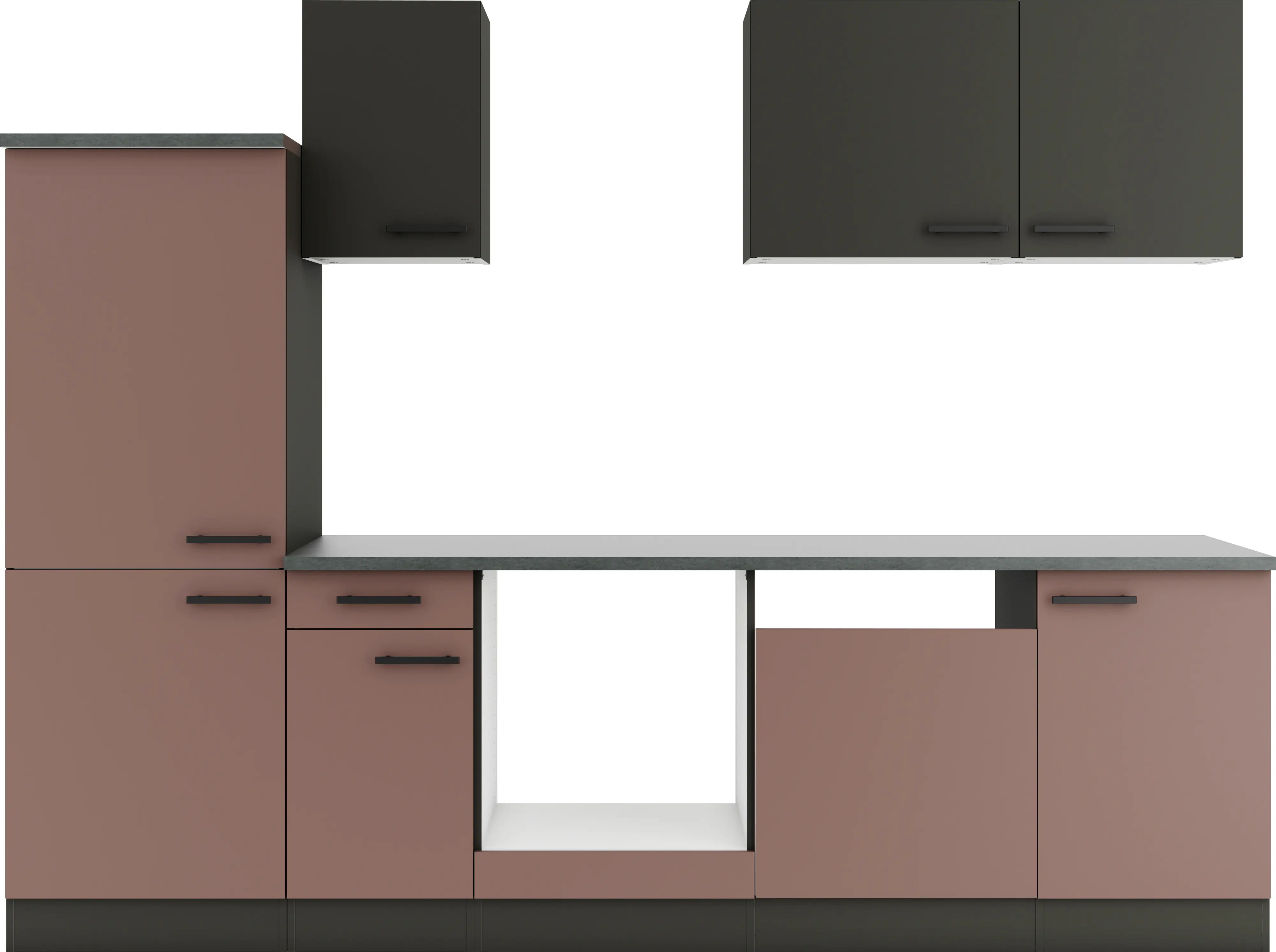 Optifit Küchenzeile Madrid 420/Nizza 407 ohne Geräte rostrot/anthrazit 270 cm