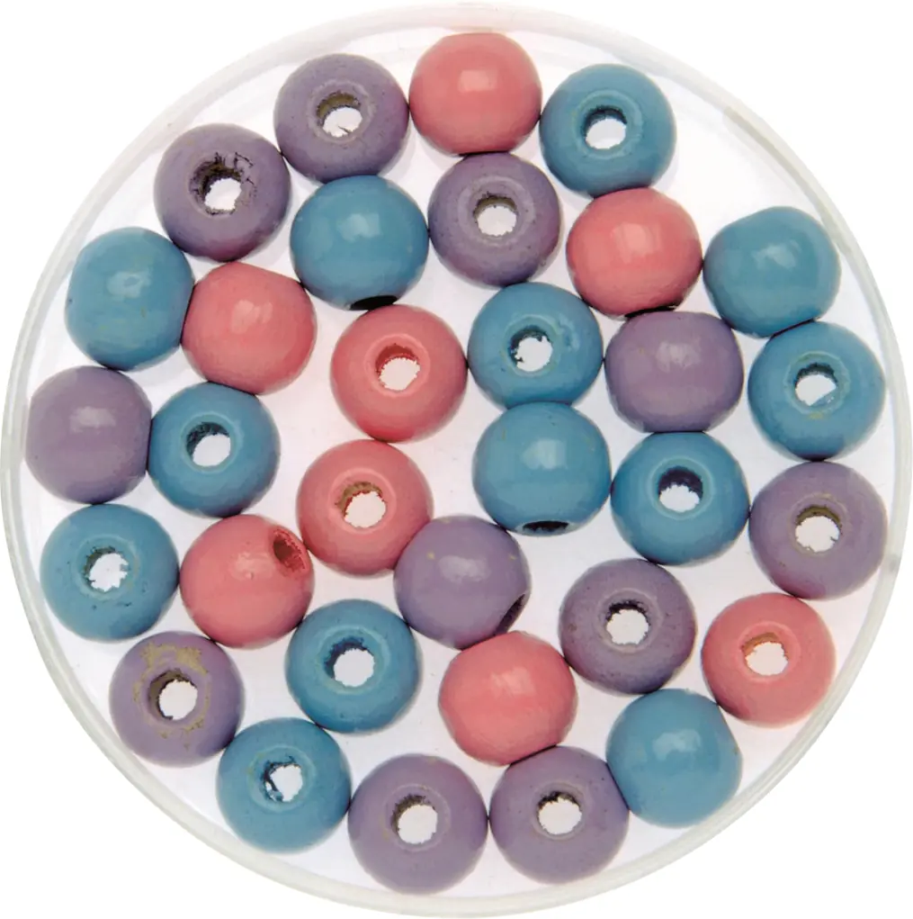 Glorex Holzperle rosa/flieder/blau 10 mm - 47 Stück