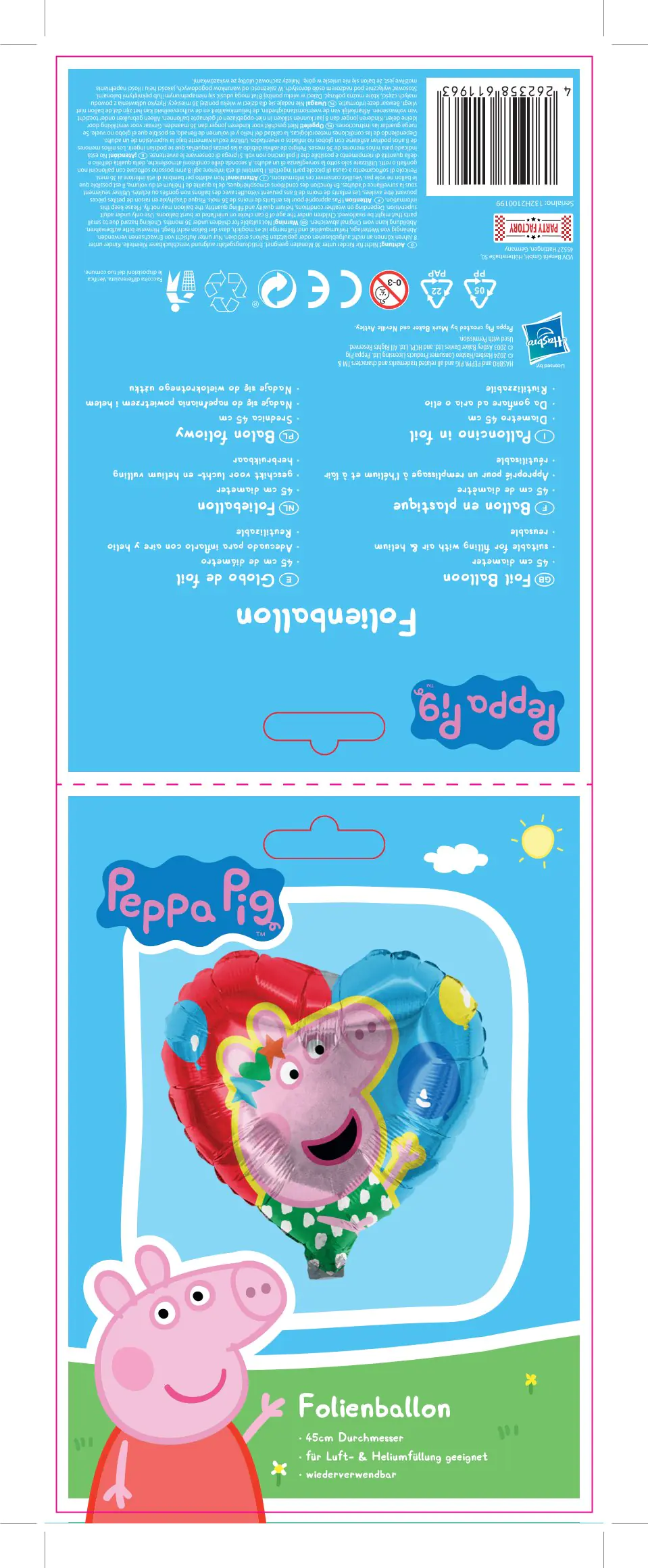 Folienballon Peppa Pig Herz 45 cm Folienballon Peppa Pig Herz 45 cm