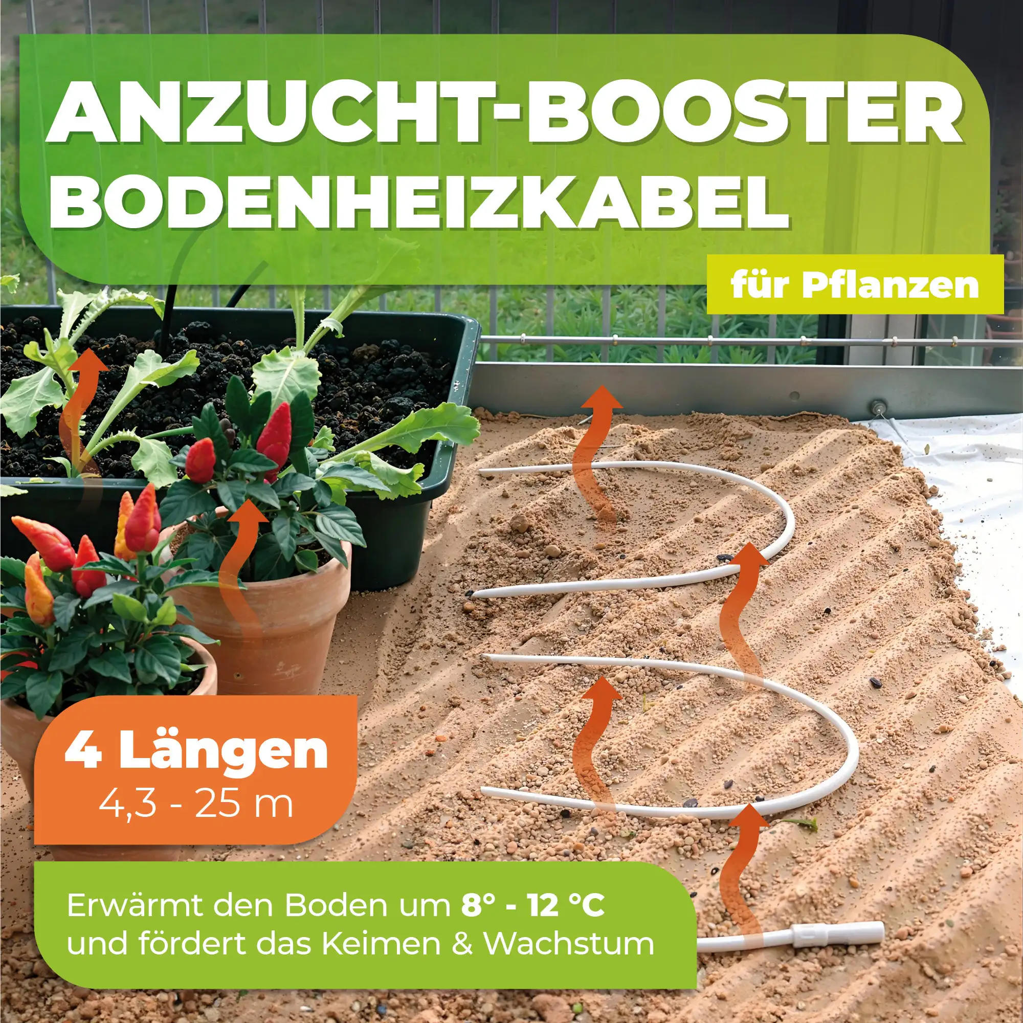 BioGreen Bodenheizkabel für Pflanzen weiß 4,3 m 25 W