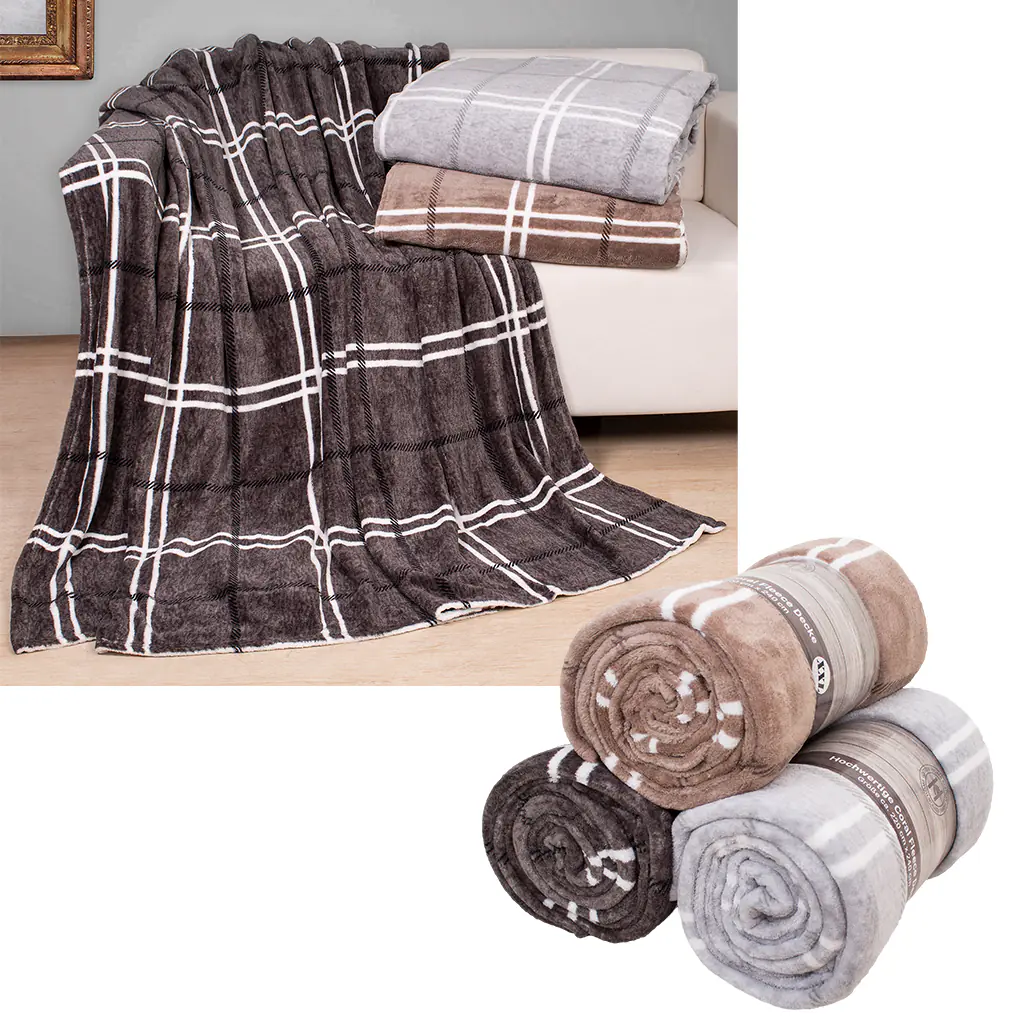 Fleecedecke Coral Karo XXL 220 x 240 cm 3-fach sortiert Fleecedecke Coral Karo XXL 220 x 240 cm 3-fach sortiert