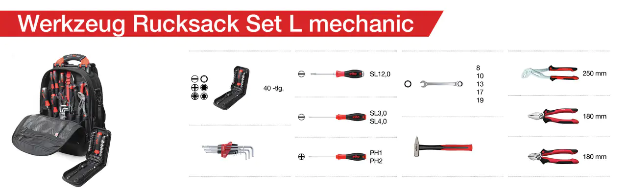 4010995451547_1 Wiha Werkzeug-Rucksack Set L mechanic 65-teilig