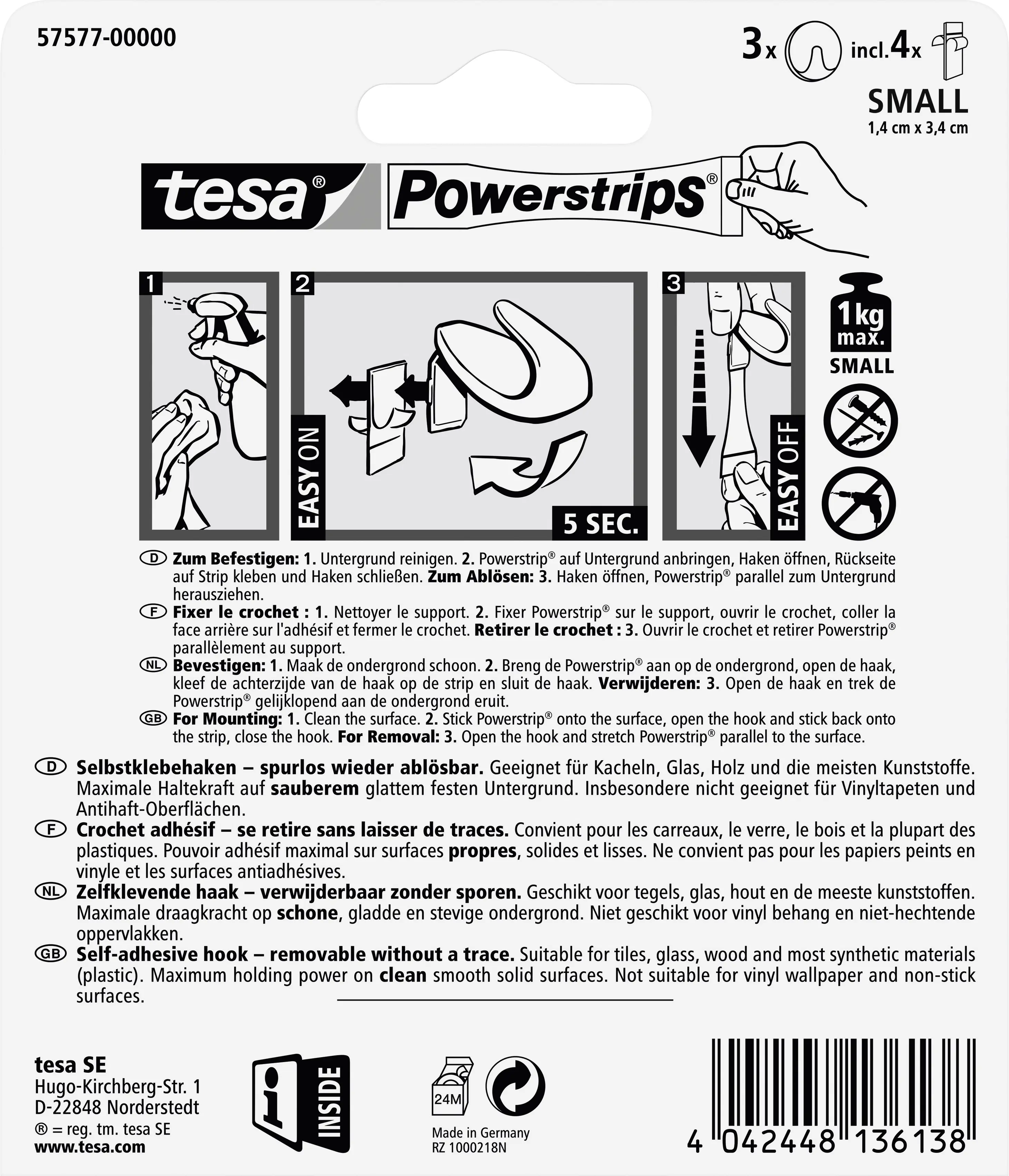 tesa Haken Powerstrip Small Kunststoff, weiß, 3er-Set, rund tesa Haken Powerstrip Small Kunststoff, weiß, 3er-Set, rund
