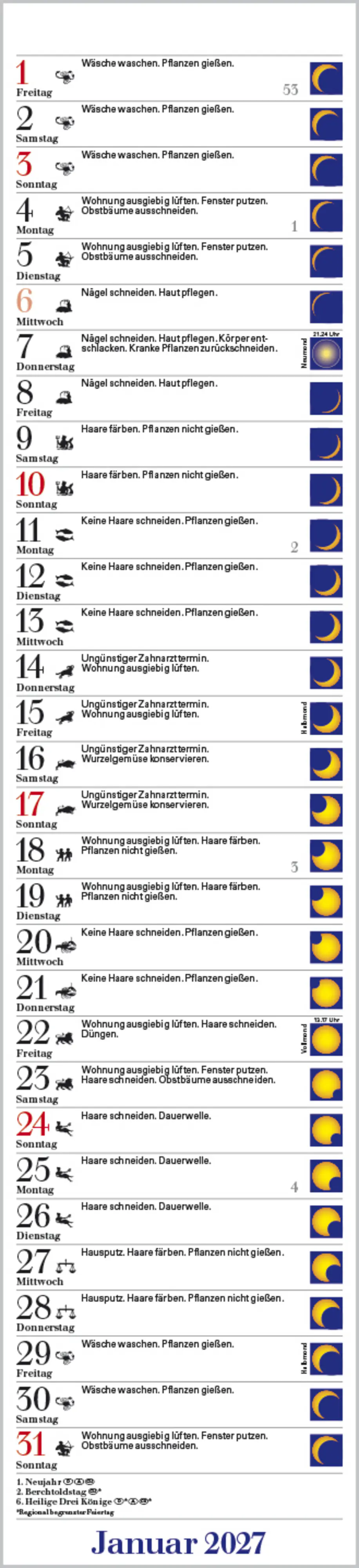 Korsch Kalender Langplaner Mond 2027