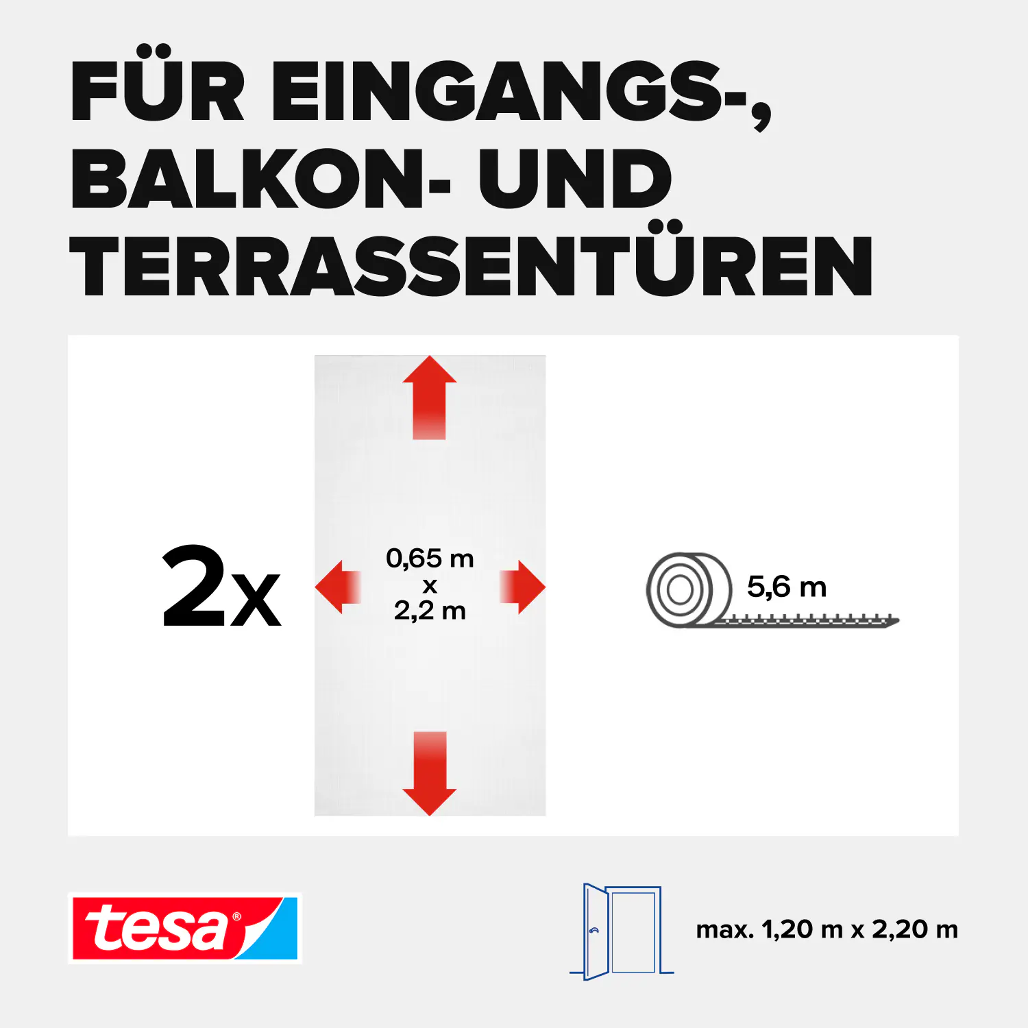 tesa Fliegengitter Tür 65 x 220 cm weiß kürzbar 2 Stück