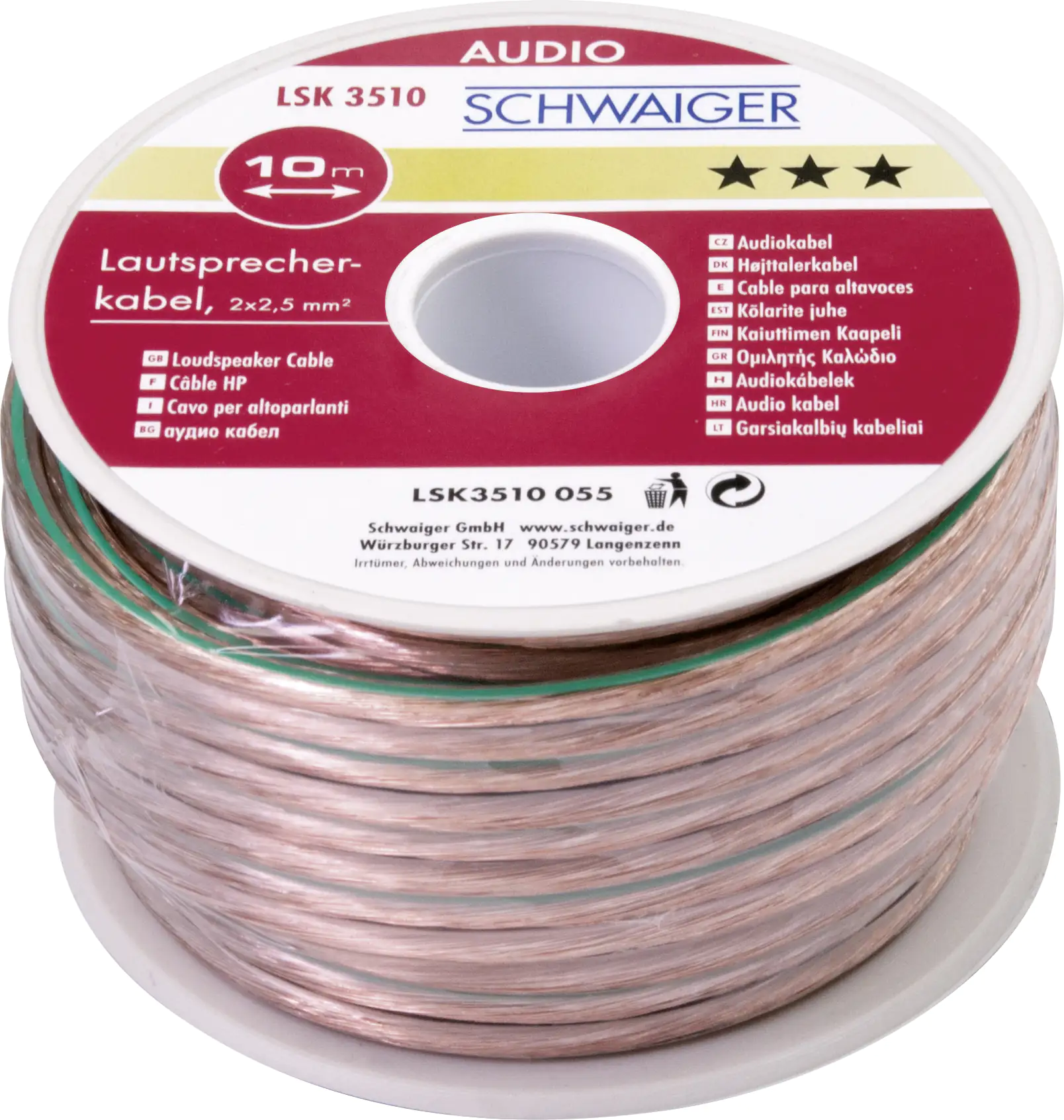 Schwaiger Lautsprecherkabel LSK3510 055 transparent, 10m, 2x 2,5mm², unkonfektioniert Schwaiger Lautsprecherkabel LSK3510 055 transparent, 10m, 2x 2,5mm², unkonfektioniert