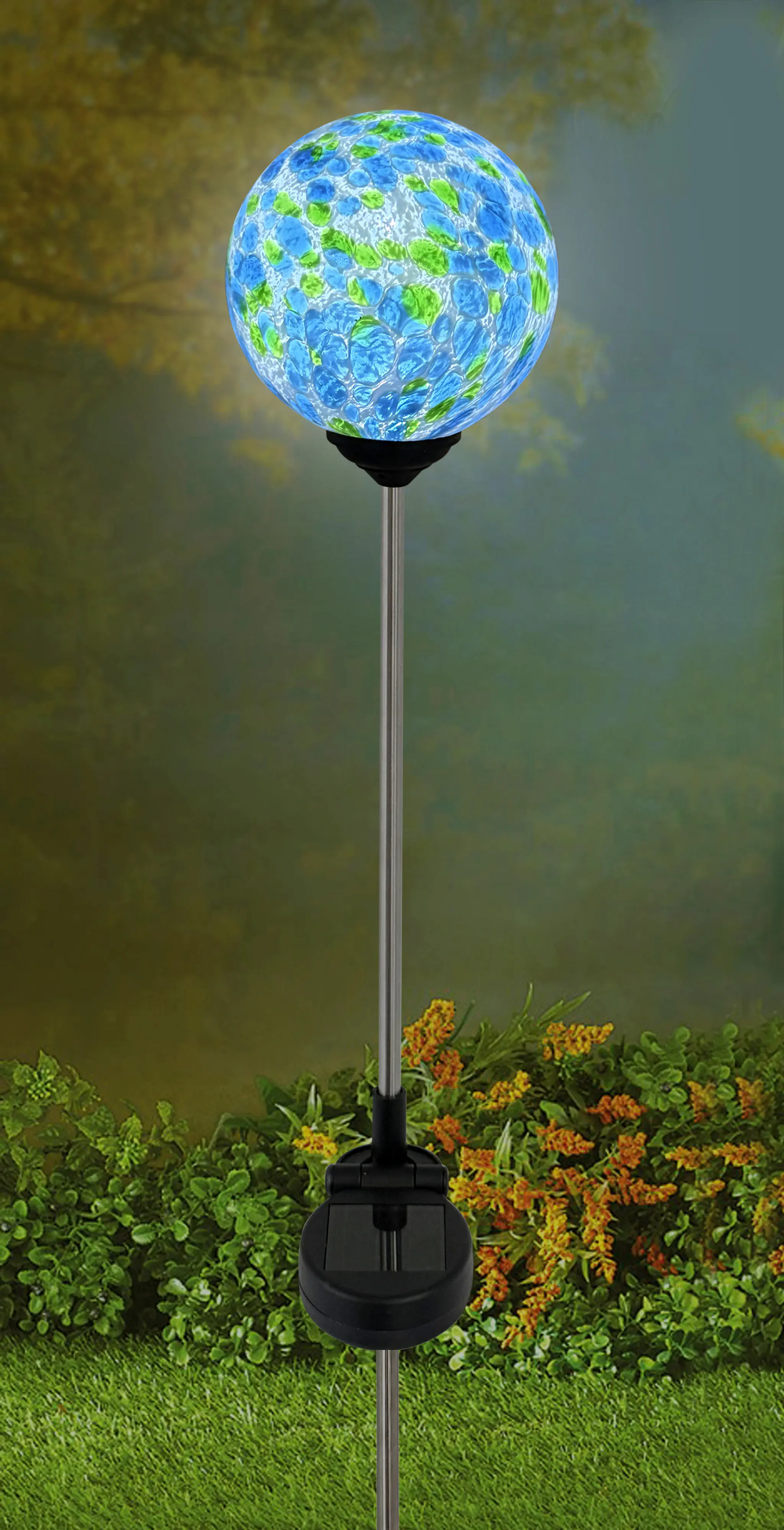 Dapo LED Solarleuchte Glaskugel mit Erdspieß weiß