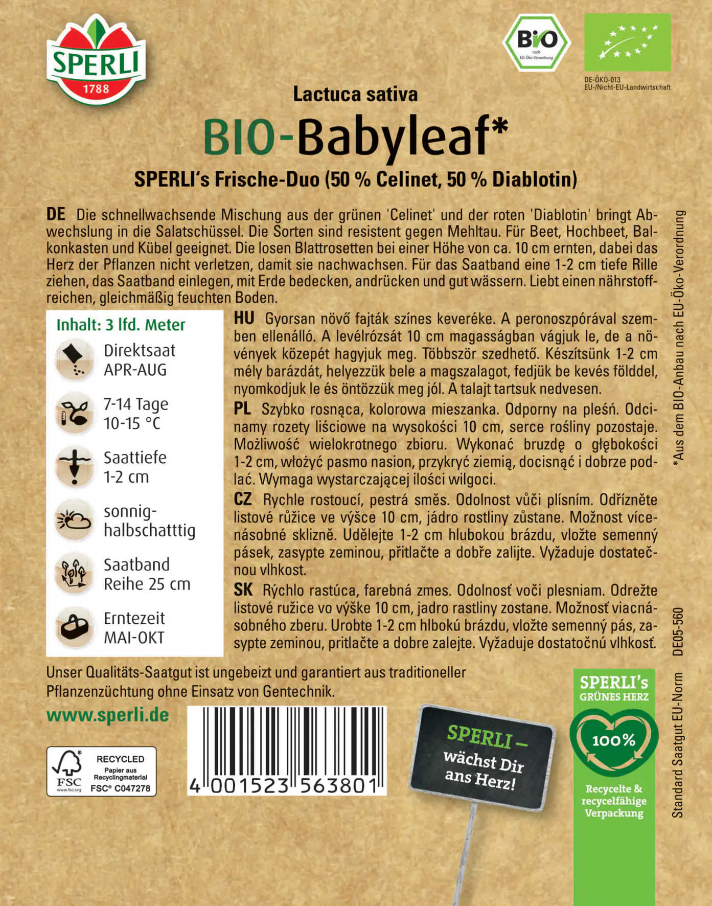 Sperli BIO Babyleafsalat Mischung Saatband Sperli BIO Babyleafsalat Mischung Saatband