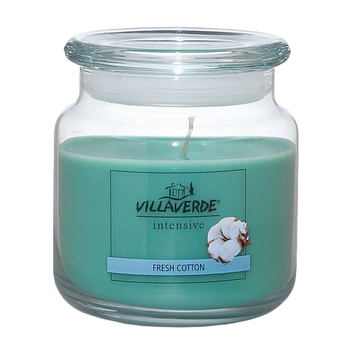 Villa Verde Duftkerze im Glas m. Deckel Fresh Cotton, Höhe: 10 cm, Ø 10 cm