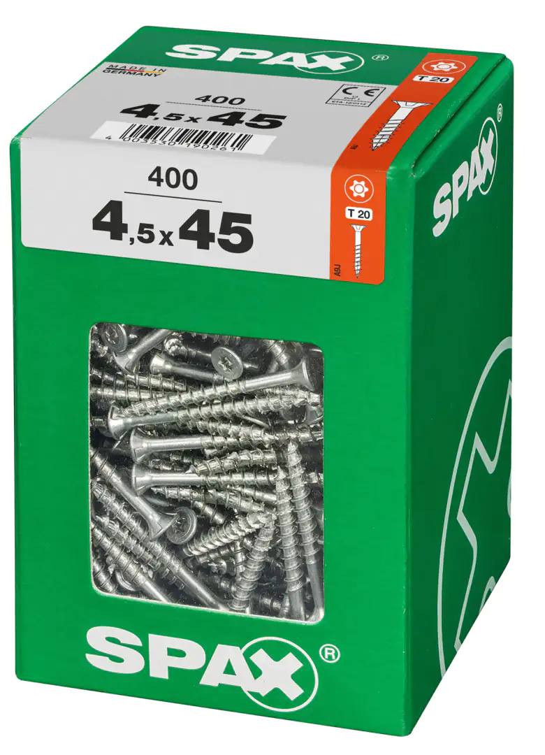 Spax Universalschrauben 4.5 x 45 mm TX 20 - 400 Stk. Spax Universalschrauben 4.5 x 45 mm TX 20 - 400 Stk.