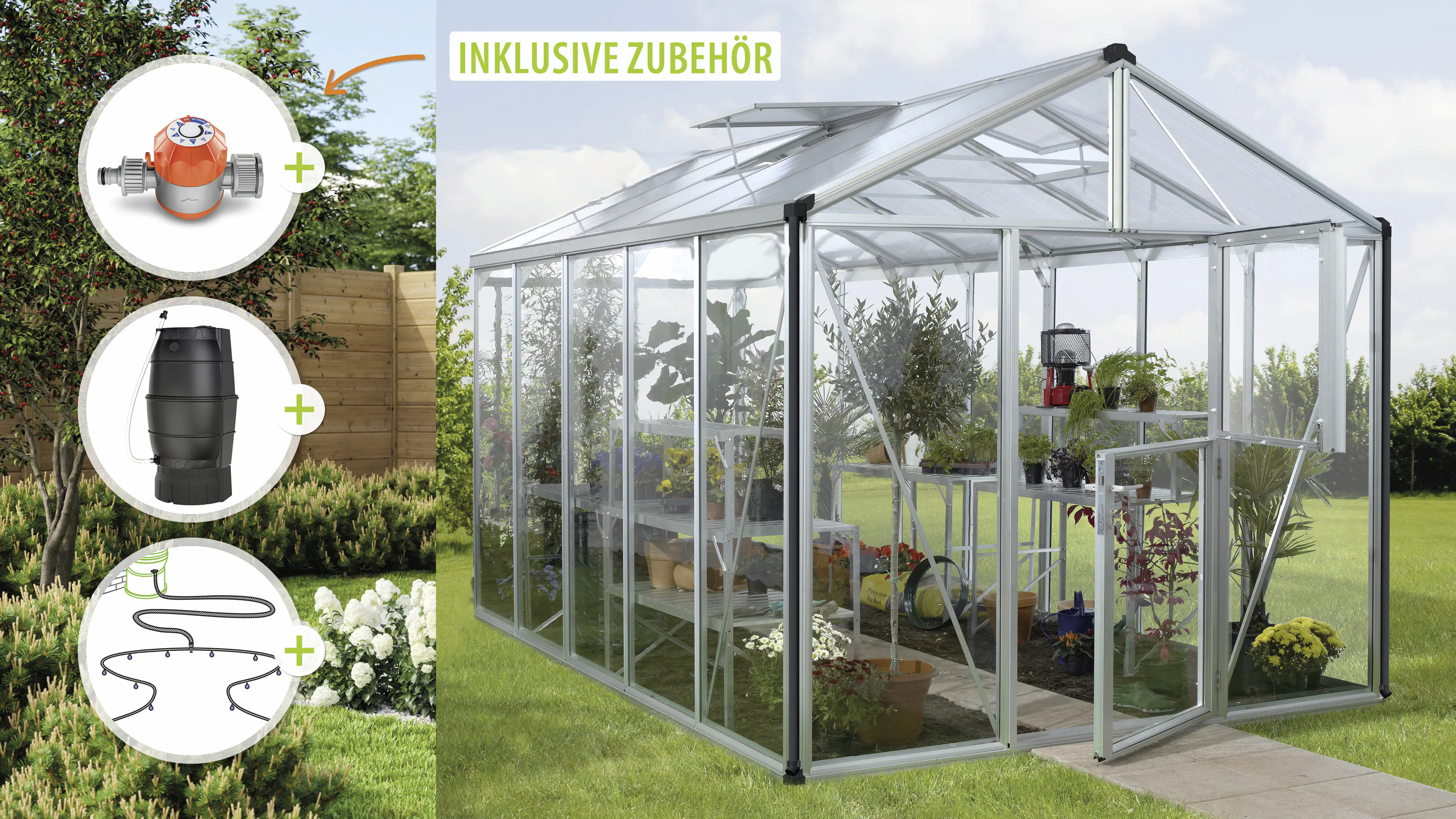Vitavia Gewächshaus-Set Zeus 10000 ESG/HKP alu 266 x 398 cm 