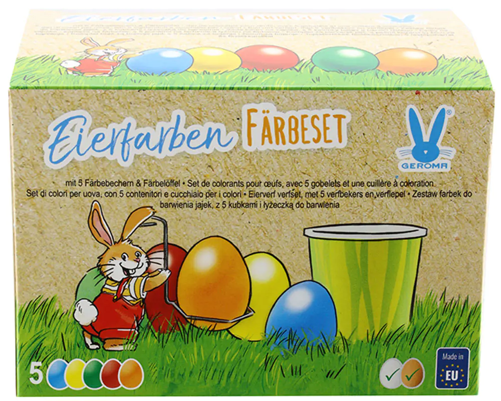 Eierfarben Färbeset bunt 5 Farben inkl. Becher und Löffel Eierfarben Färbeset bunt 5 Farben inkl. Becher und Löffel