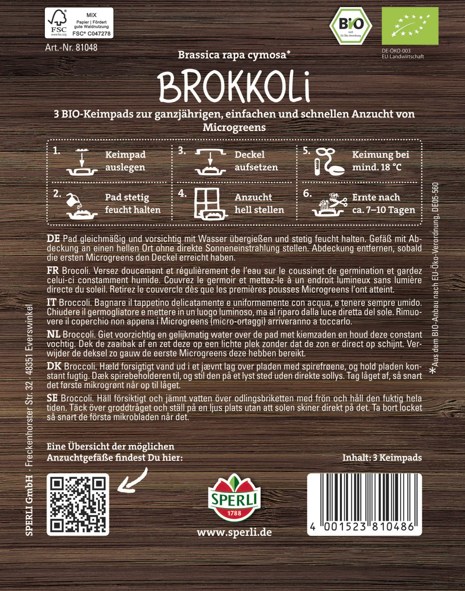 Sperli Keimsprossen BIO Brokkoli Micro 3 Pads
