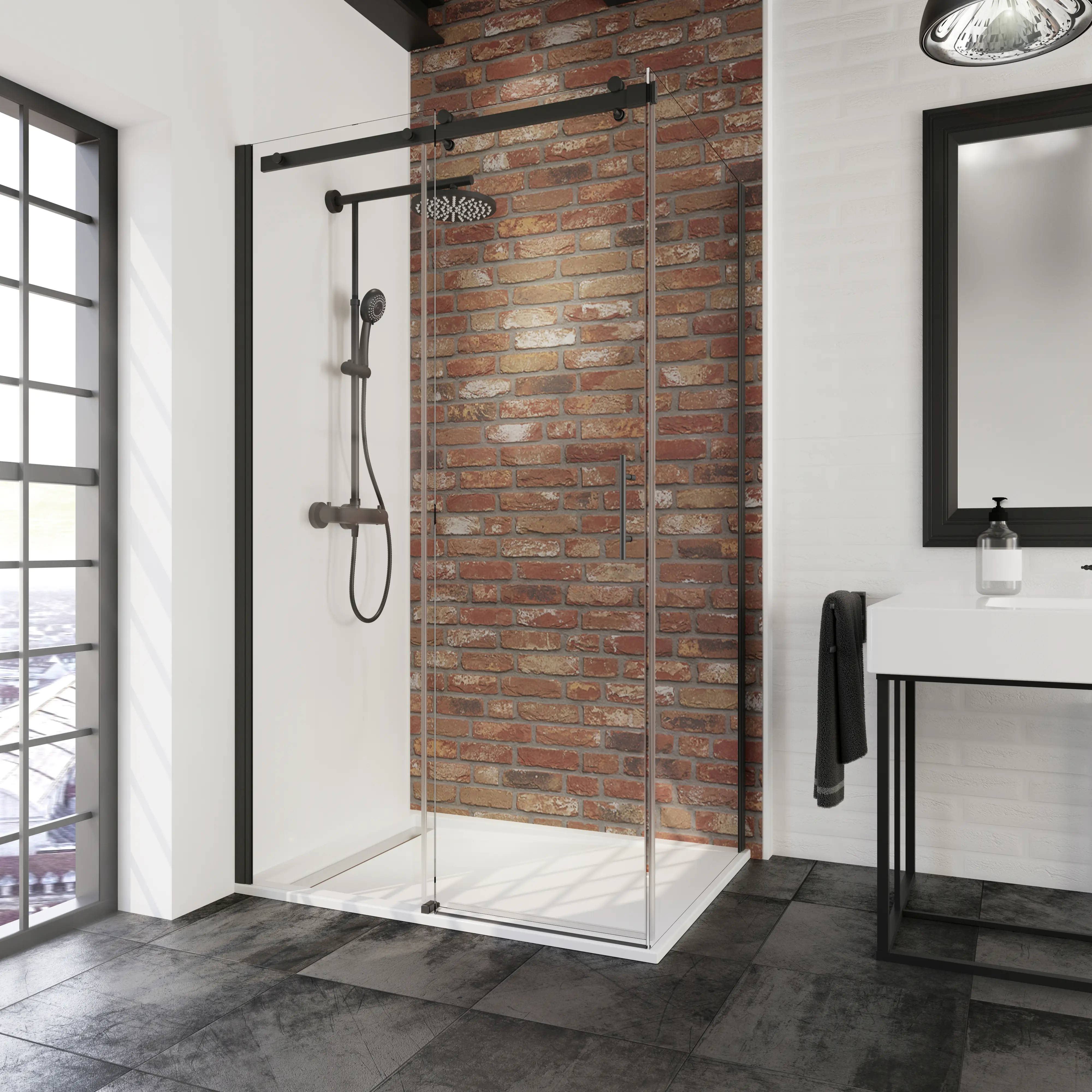 Schulte Schiebetür mit Seitenwand Alexa Style 2.0 120 x 90 cm mattschwarz