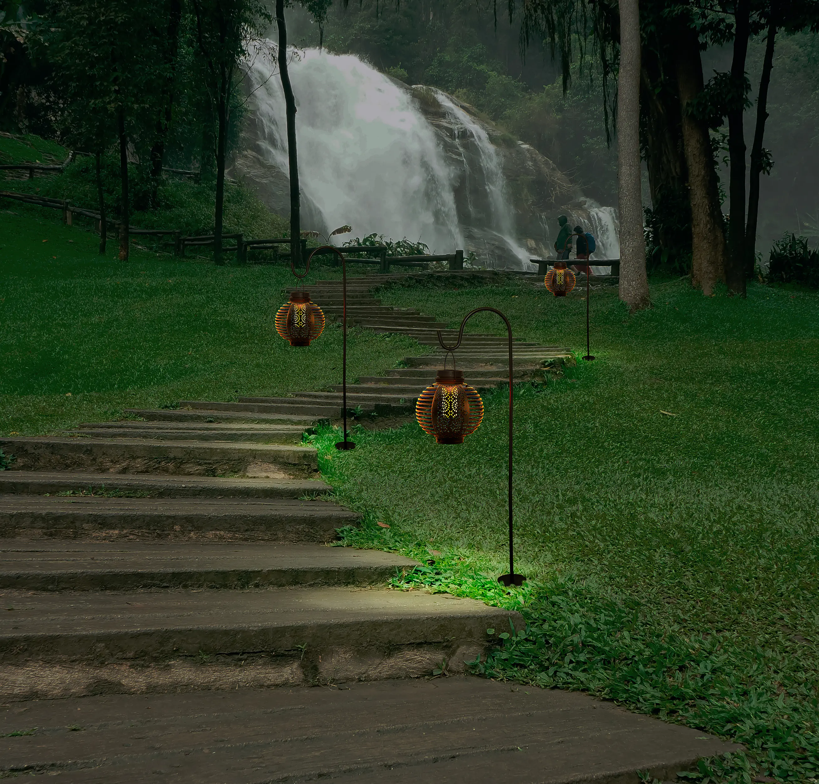 Näve Solar-Gartenleuchte LED mit Dämmerungssensor Lampion 78 cm schwarz