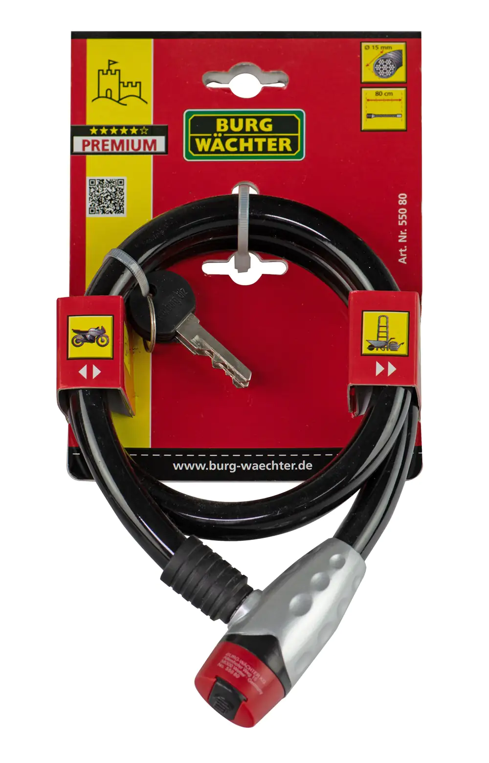 Burg Wächter Seilschloss 550 80 800mm Ø 15mm schwarz/blau oder schwarz/rot