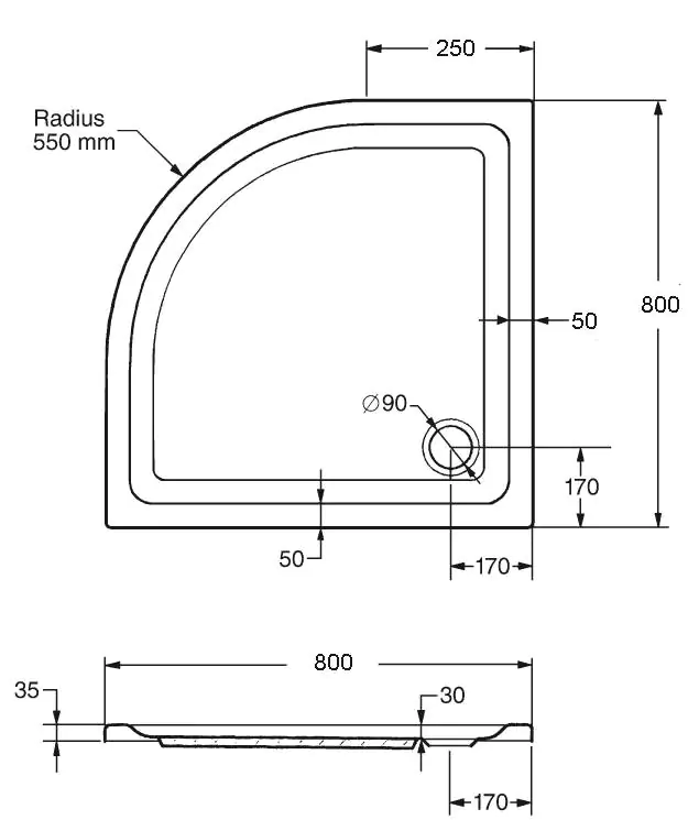 Ottofond Duschwanne Denia 80 x 80 x 3 cm, weiß