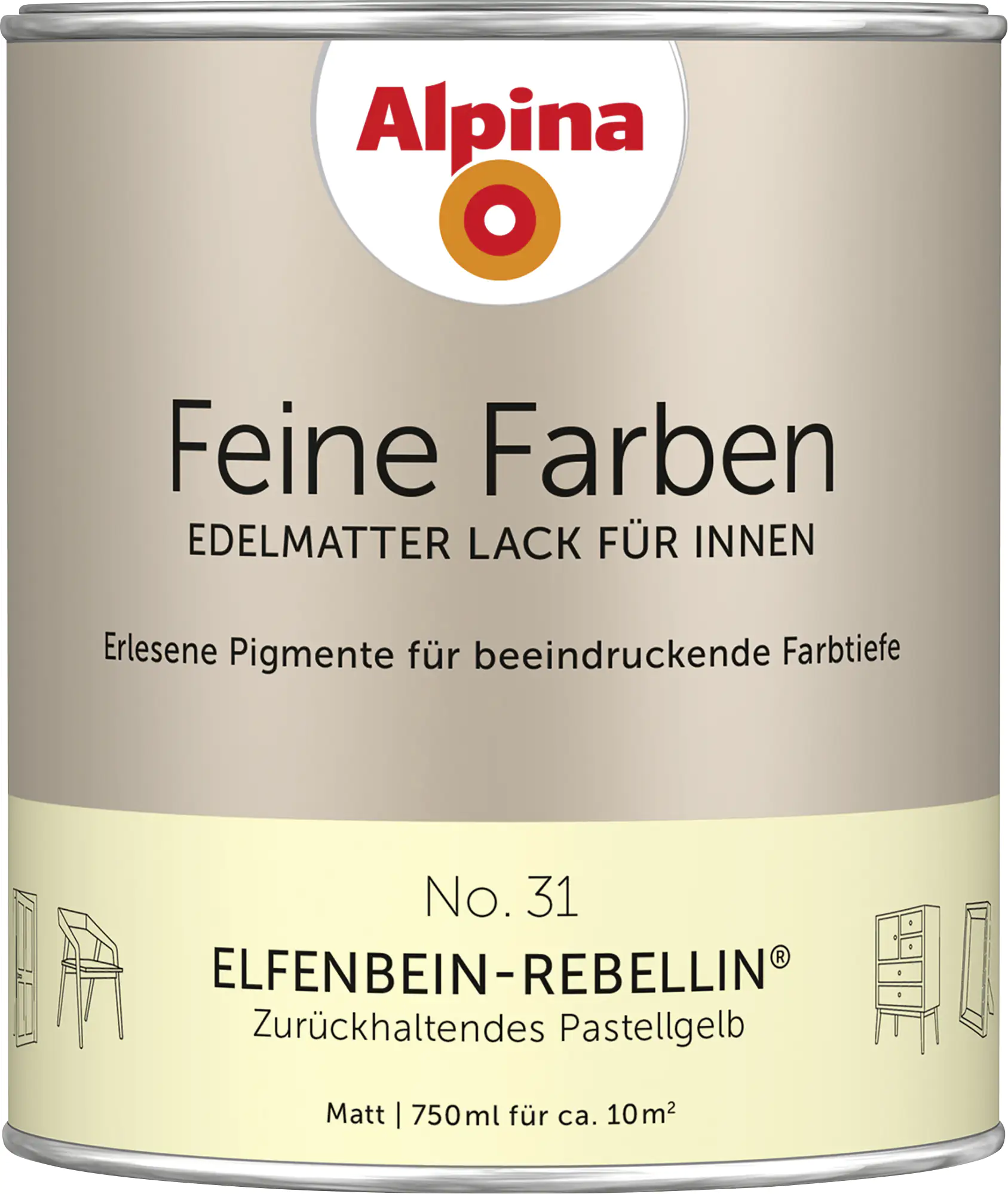 Alpina Feine Farben Lack No. 31 Elfenbein-Rebellin  pastellgelb edelmatt 750 ml Alpina Feine Farben Lack No. 31 Elfenbein-Rebellin  pastellgelb edelmatt 750 ml