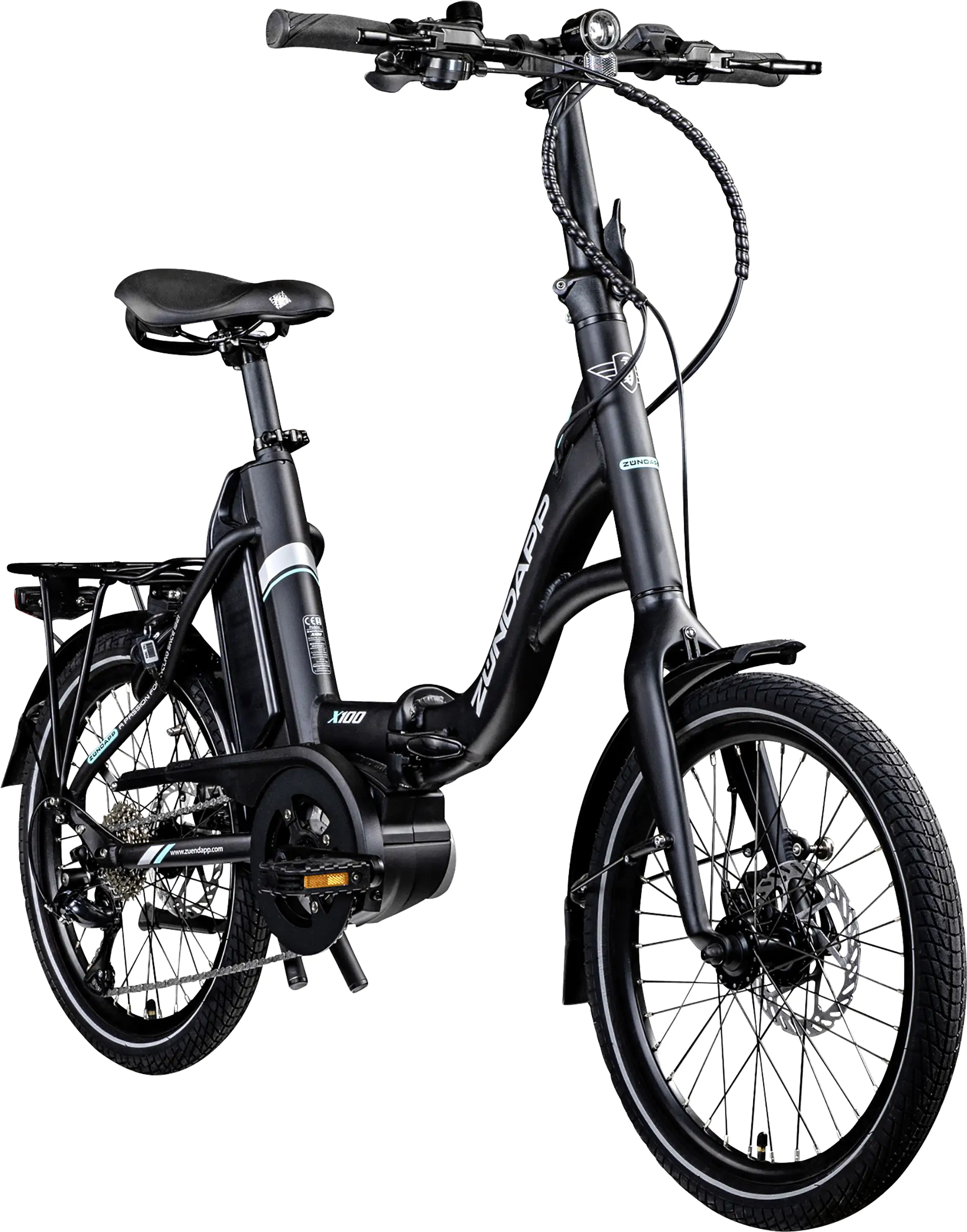 Zündapp E-Bike Faltrad X100 20 Zoll 9-Gang RH 45cm 400 Wh schwarz/türkis