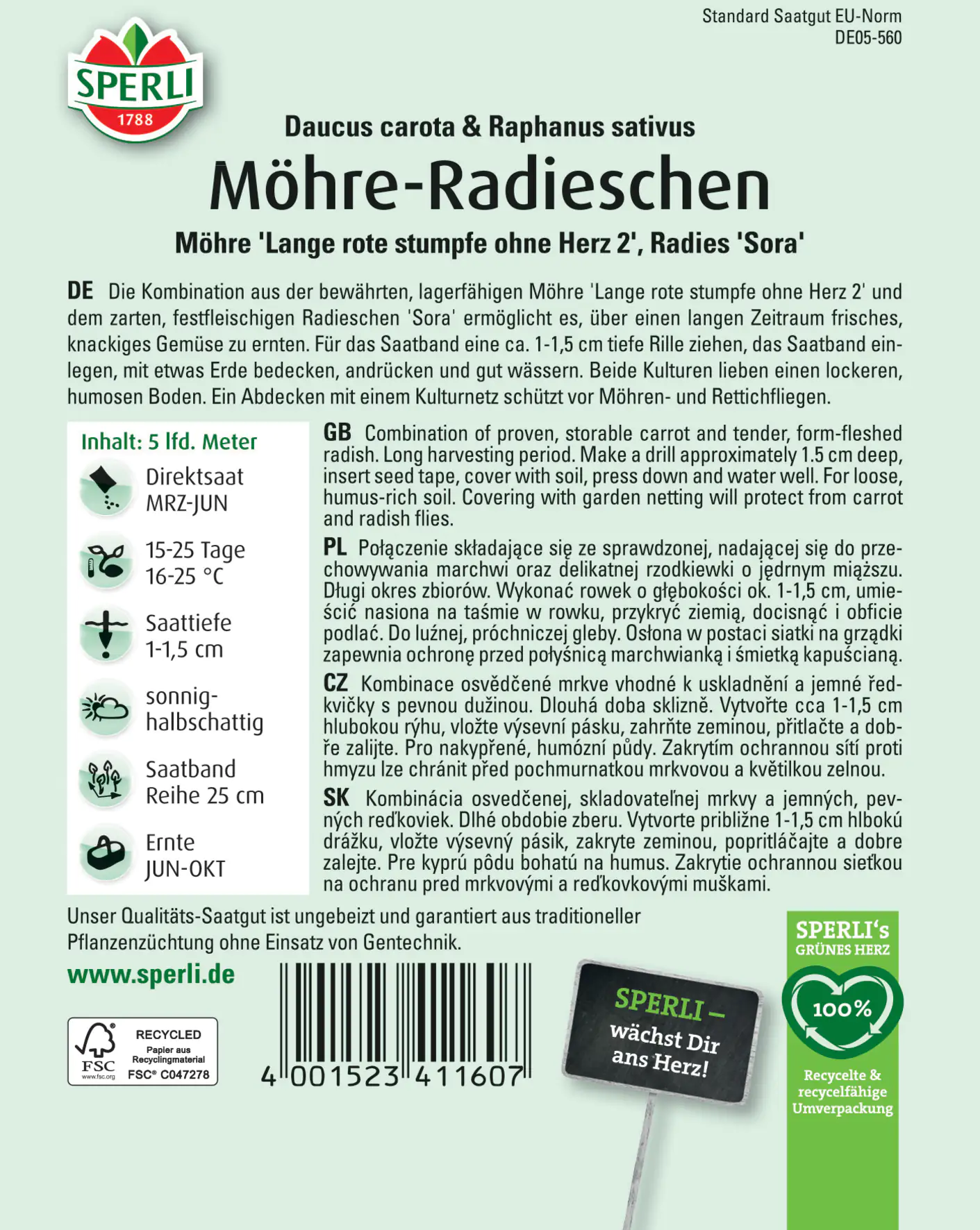 Sperli Möhre-Radieschen Kombination Saatband Sperli Möhre-Radieschen Kombination Saatband
