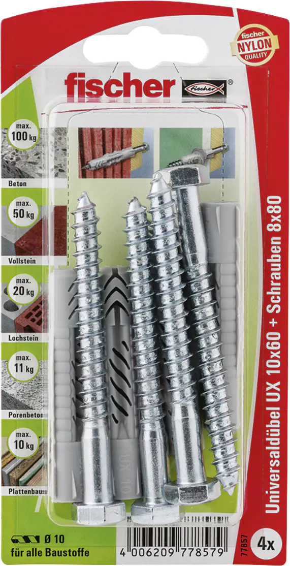 Fischer Universaldübel-Set UX 10.0 x 60 mm - 4 Stück