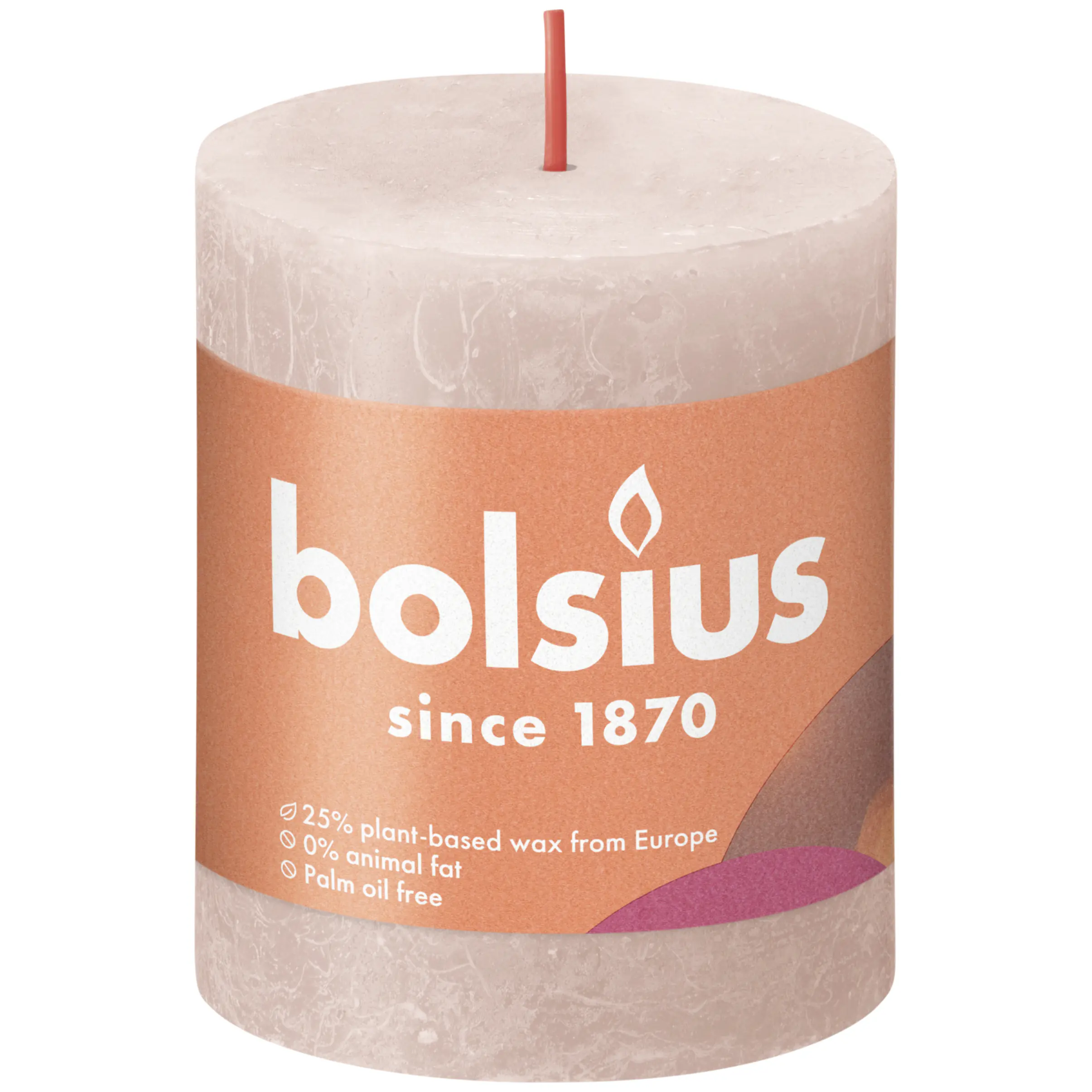 Bolsius Rustik Stumpenkerze nebeliges Rosa, Höhe: 8 cm, Ø 6,8 cm