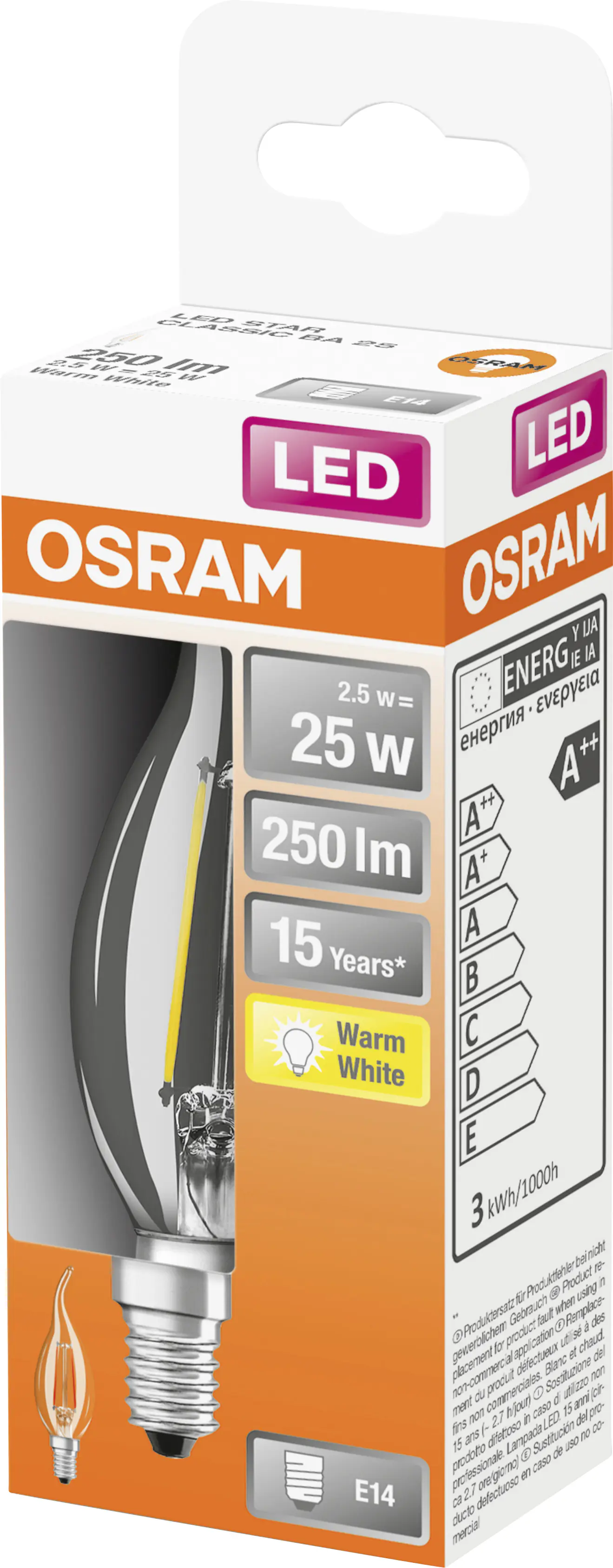 Osram LED Leuchtmittel Classic BA40 E14 2,5W warmweiß, klar Osram LED Leuchtmittel Classic BA40 E14 2,5W warmweiß, klar
