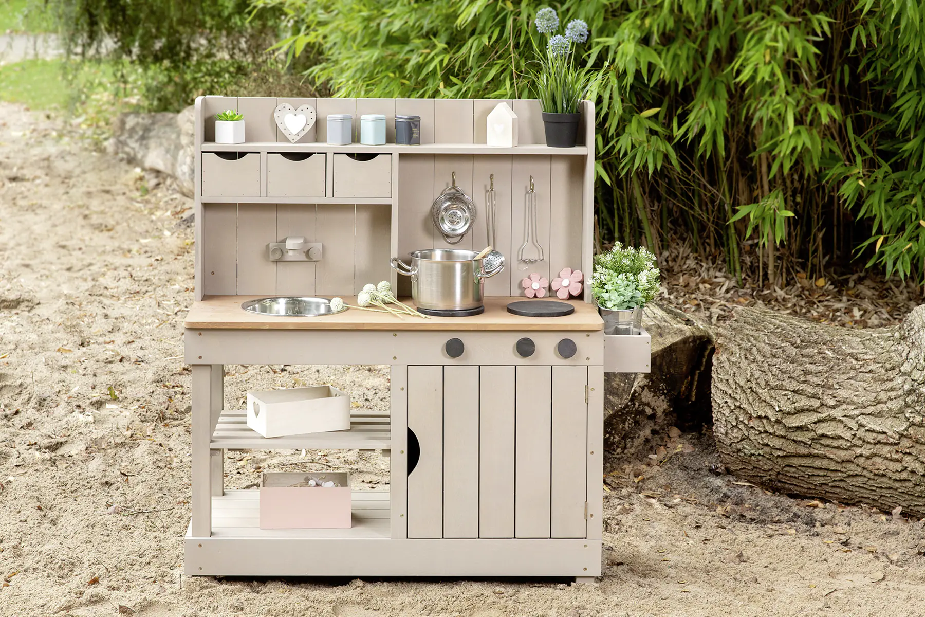 Muddy Buddy Matschküche Explorer warmgrau 102 x 40 x 105 cm Muddy Buddy Matschküche Explorer warmgrau 102 x 40 x 105 cm