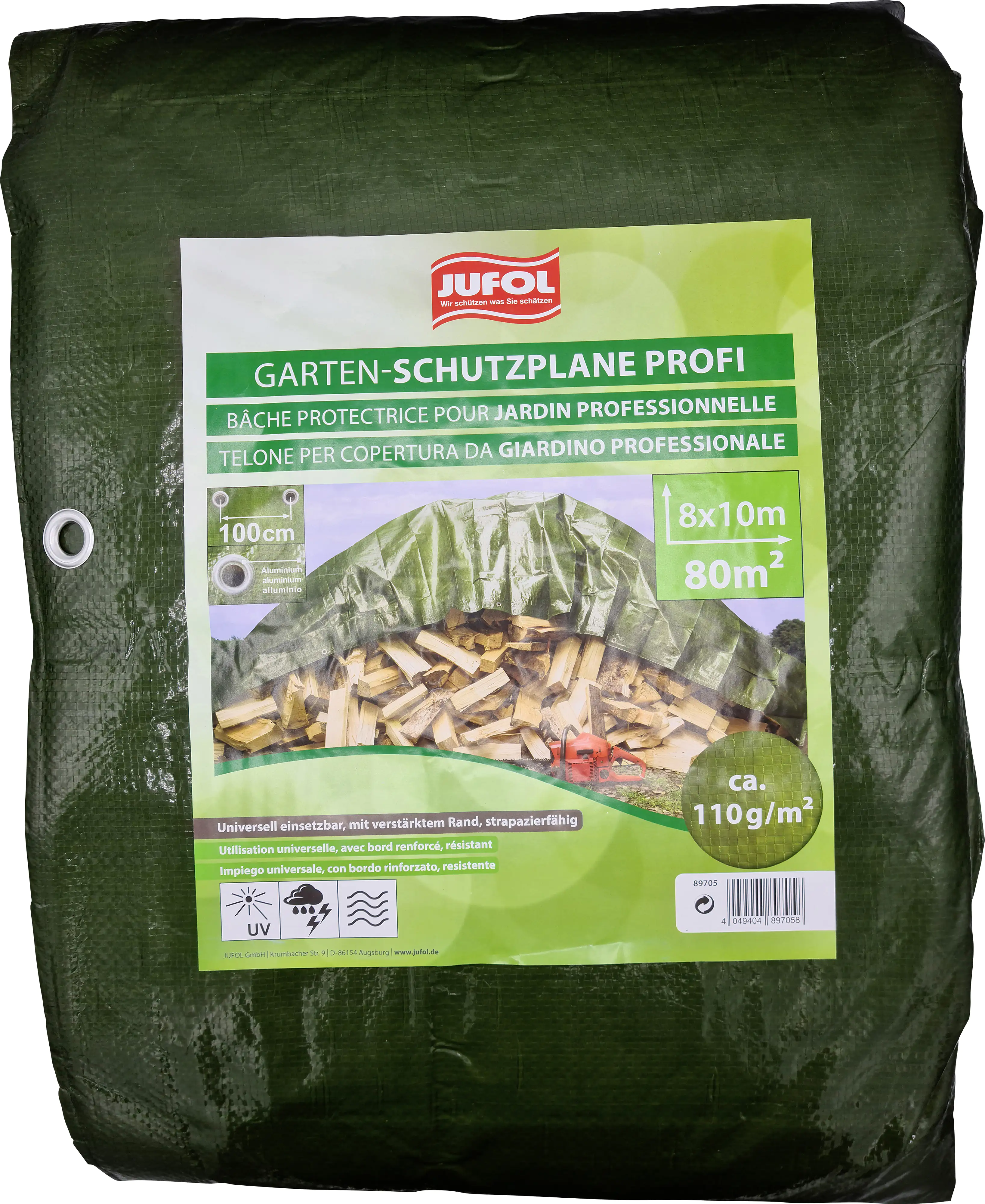 Schutzplane Profi grün/silber, 8 x 10m, ca. 110g/m²